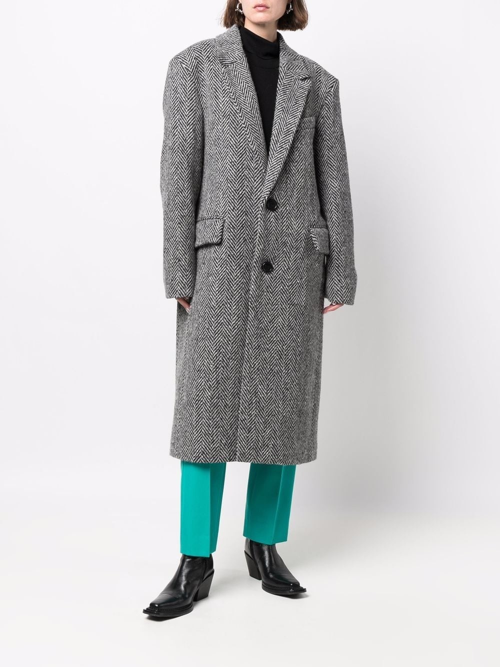 chevron-pattern single-breasted coat - 3