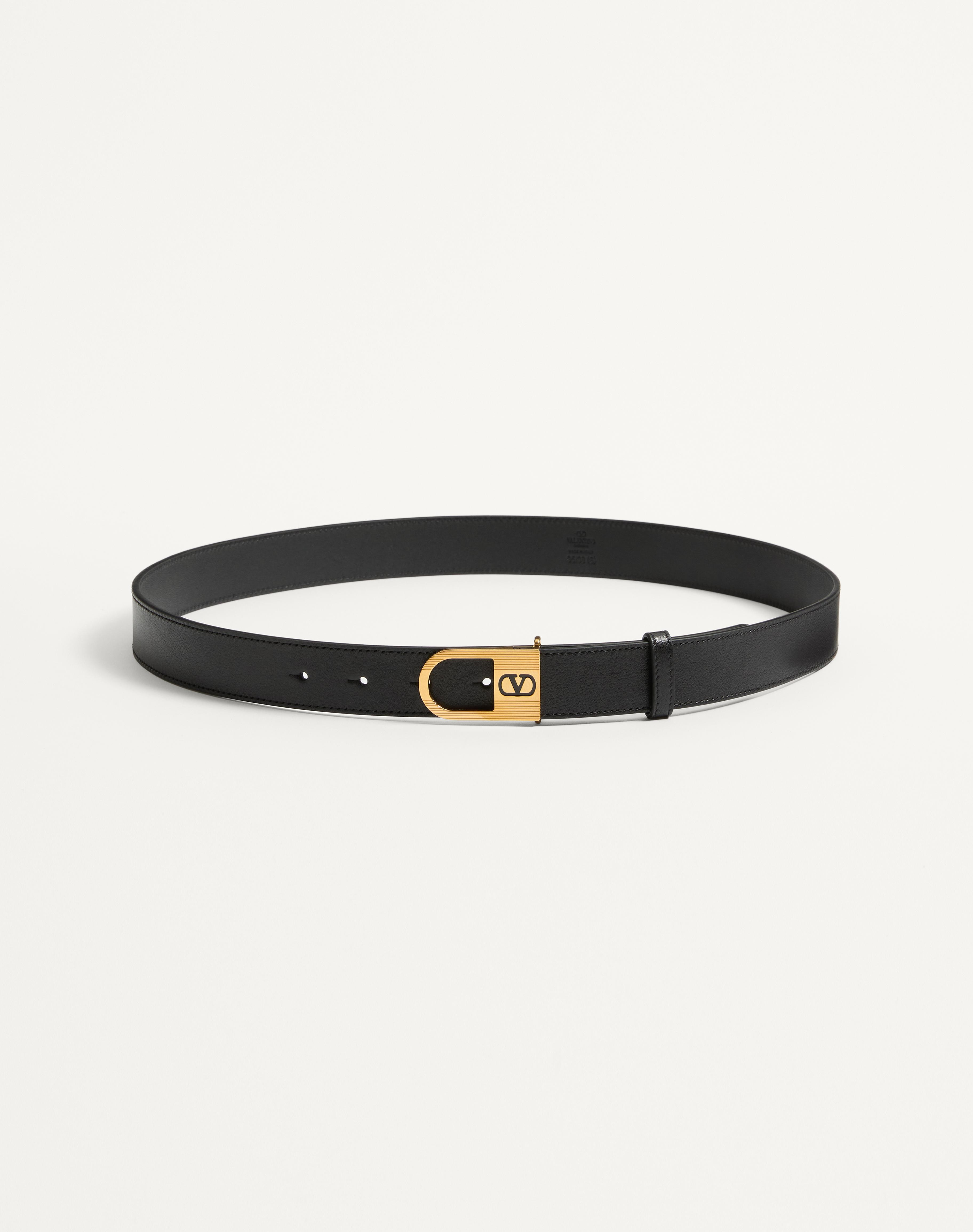 VLOGO SIGNATURE BELT IN SHINY CALFSKIN 30 MM WITH ENAMELED LOGO DETAIL - 1