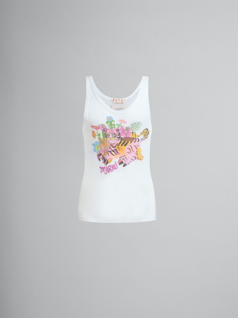 WHITE ORGANIC JERSEY TANK TOP WITH PRINT - 2