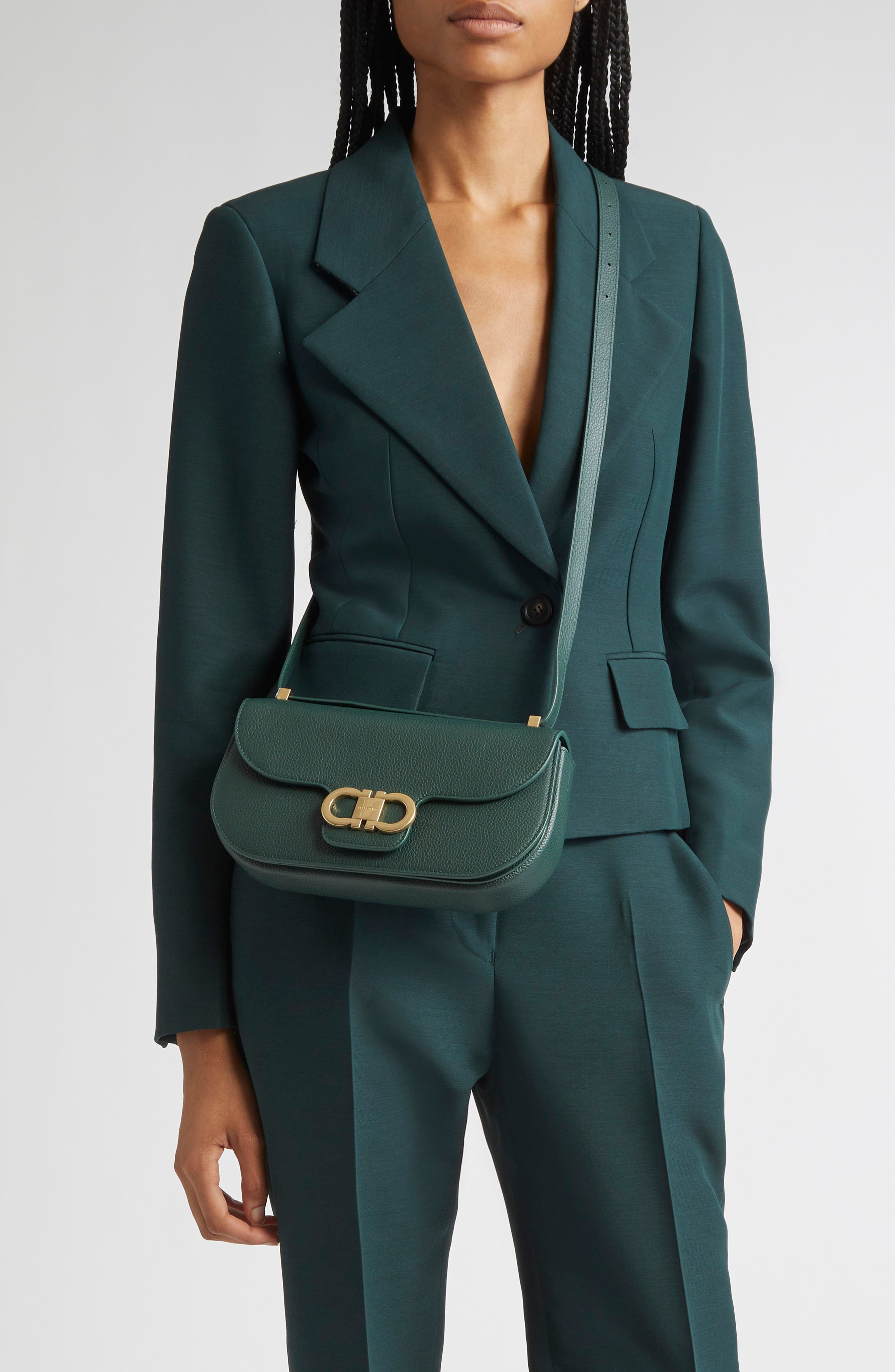 FERRAGAMO Small Double Gancio Leather Crossbody Bag in Moss at Nordstrom - 3