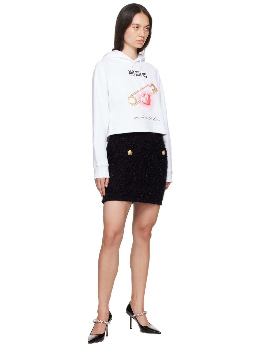 White Heart Safety Pin Hoodie - 4