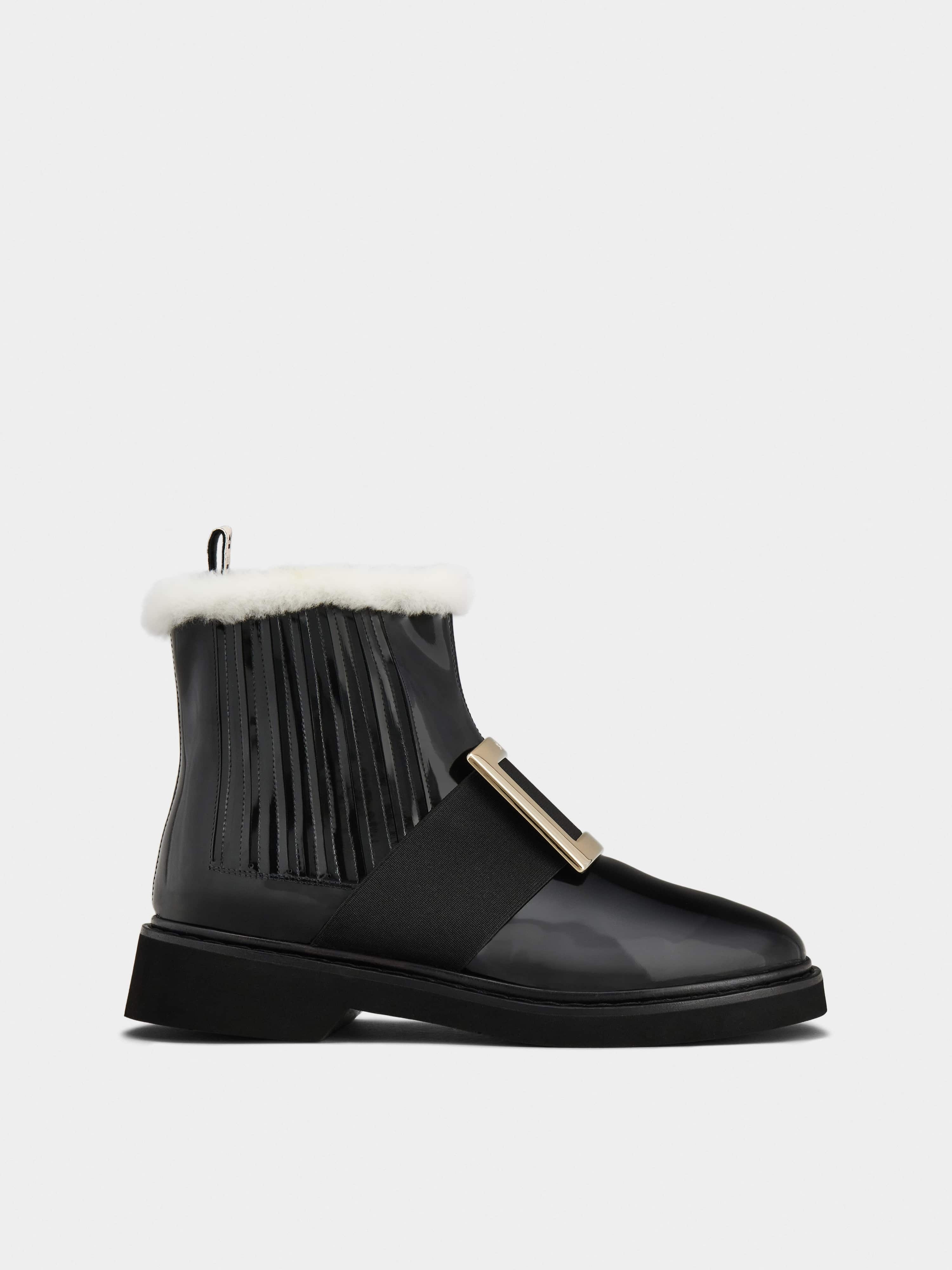 Viv' Rangers Metal Buckle Fur Booties in Patent Leather - 1