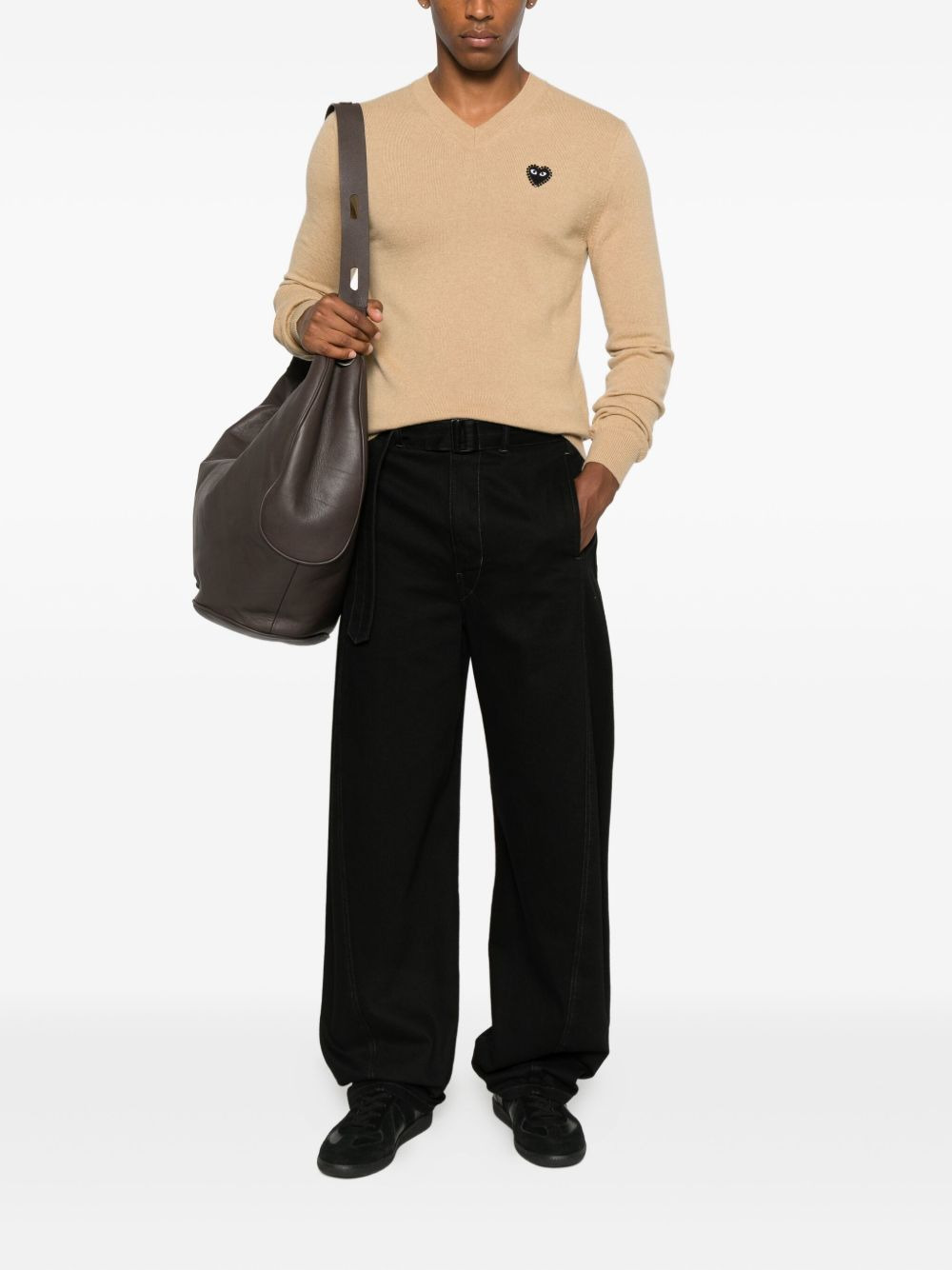 heart-embellished v-neck sweater - 3