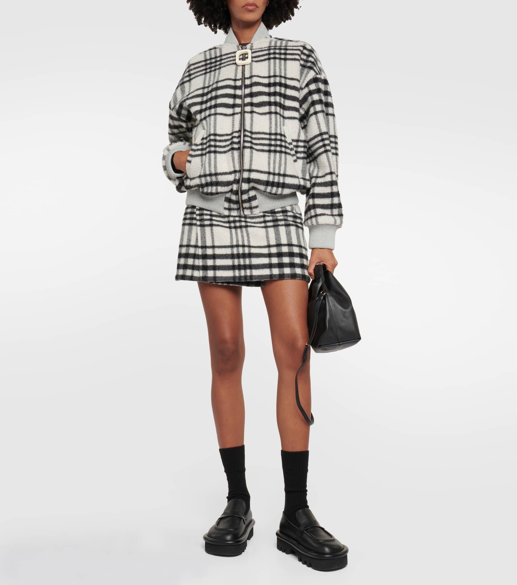 Checked wool-blend bomber jacket - 2