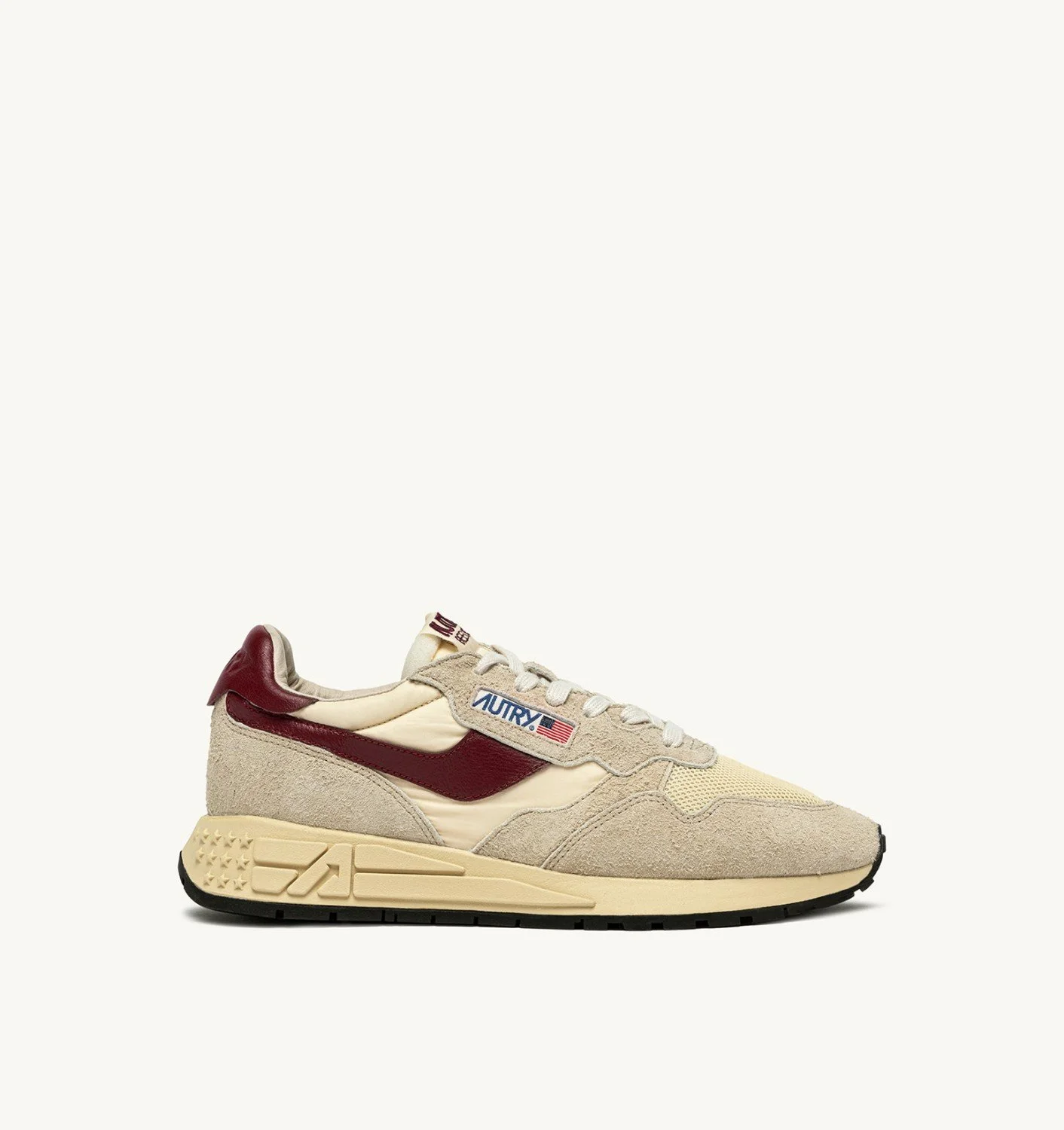 REELWIND LOW SNEAKERS IN NYLON SUEDE AND LEATHER COLOR ECRU AND RUBY WINE - 1