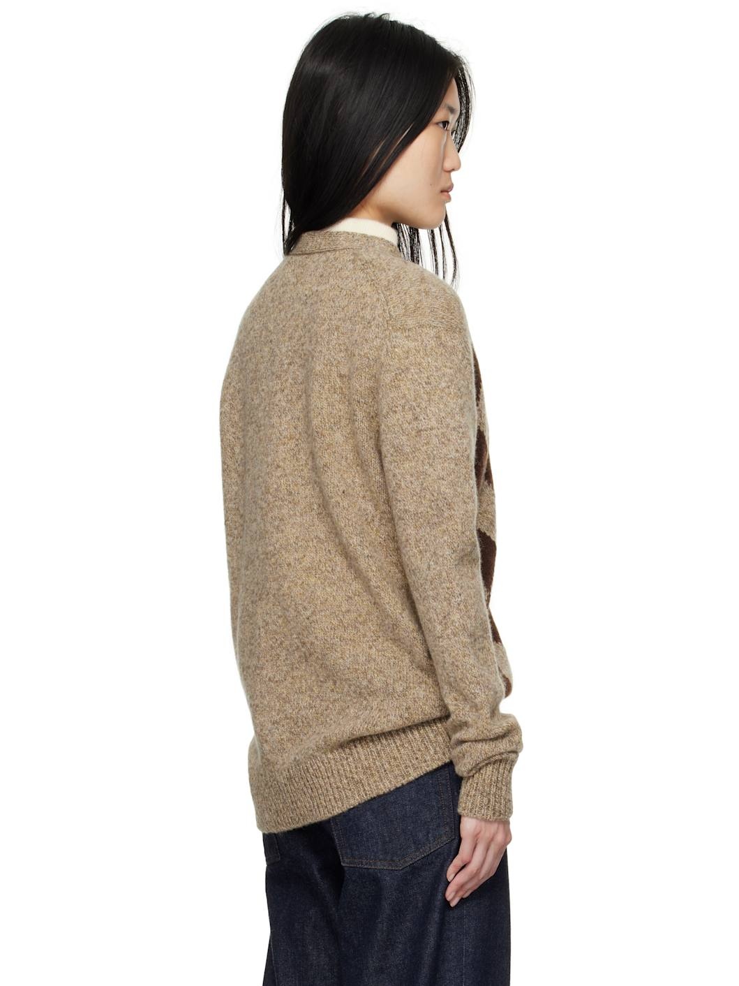 Beige & Brown Shetland Argyle Cardigan - 3