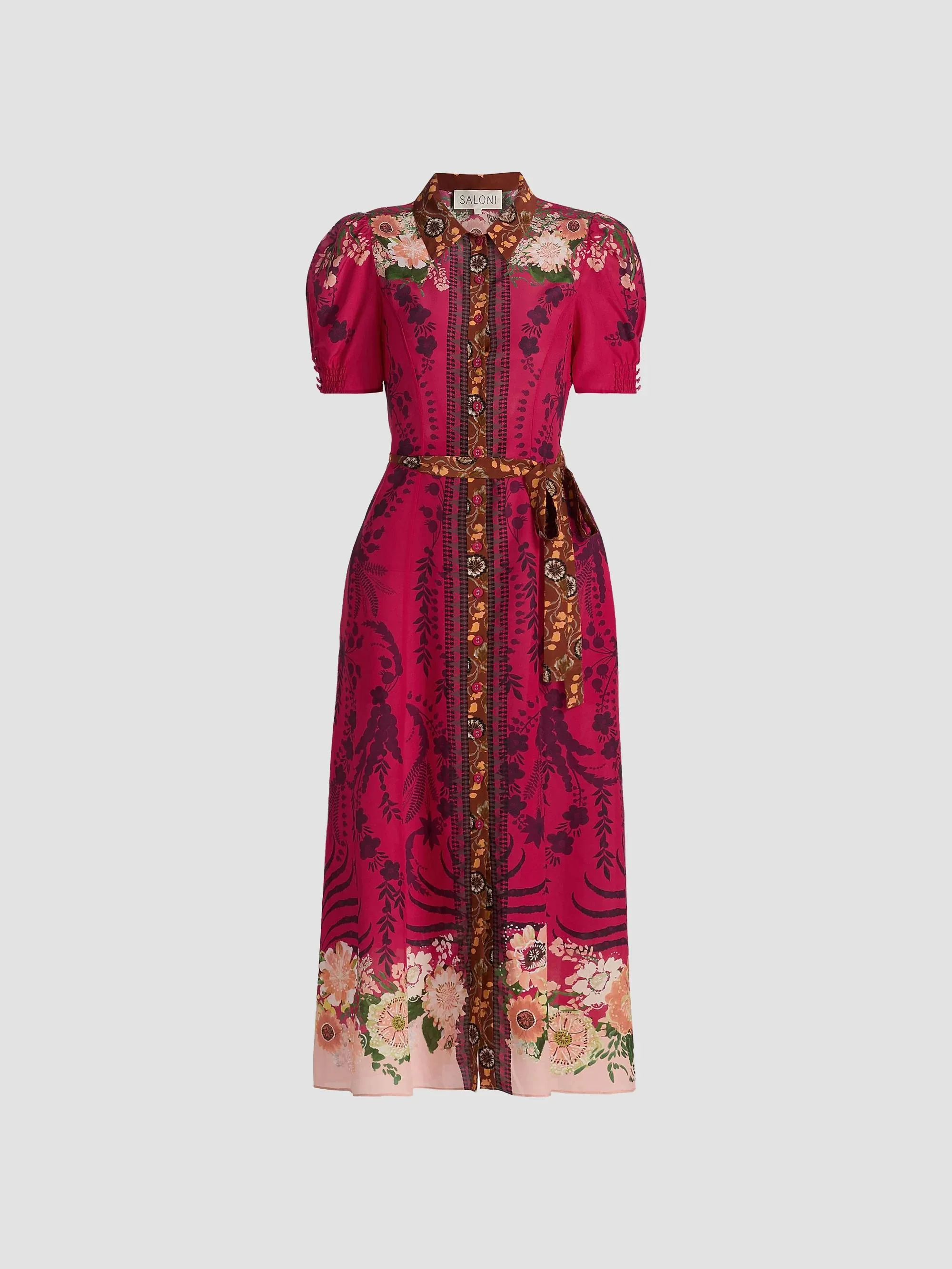 Women's Vanessa Belted Midi Shirtdress - Aster Border Placement - 1