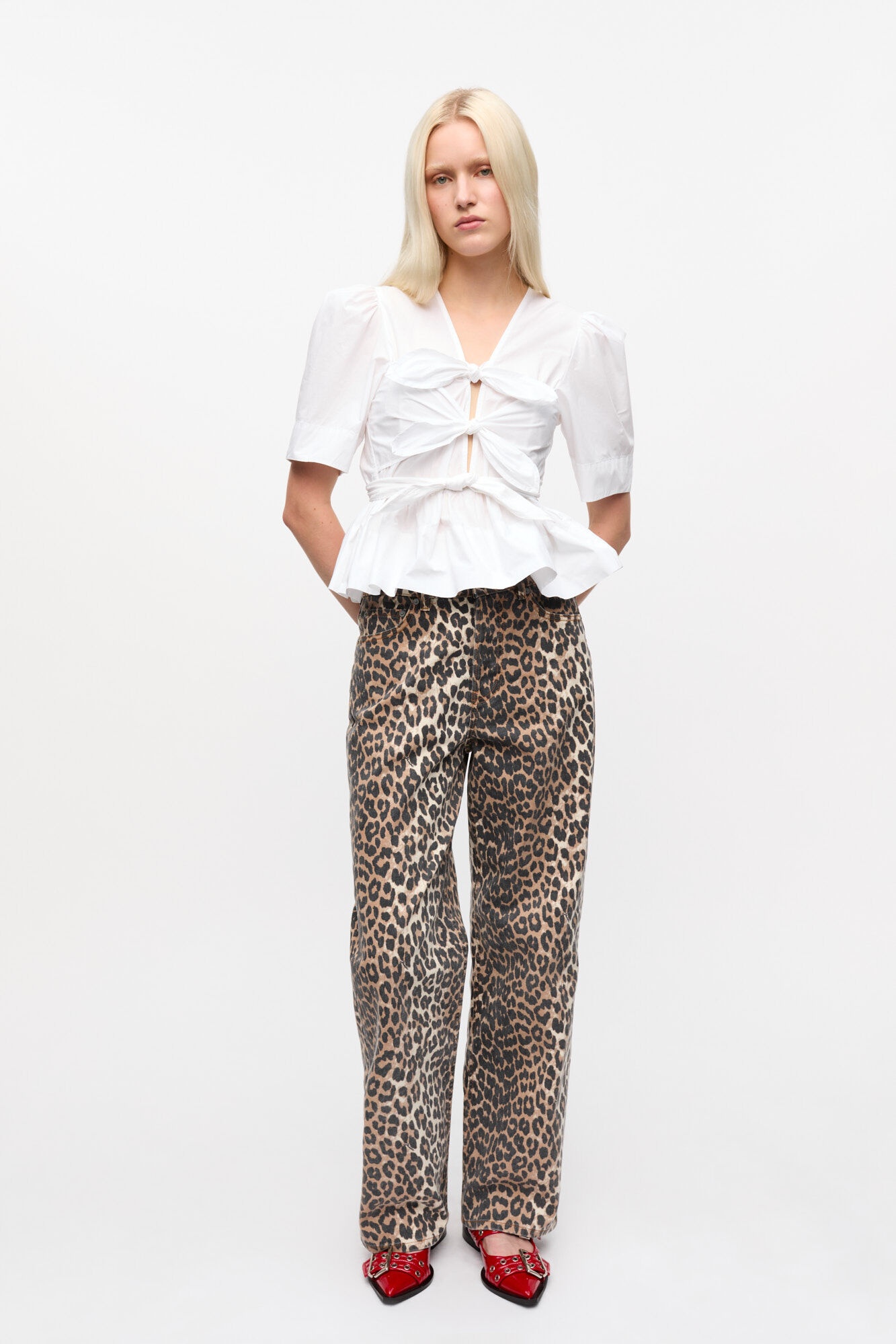 WHITE WASHED STRETCH COTTON TIE STRAP BLOUSE - 3