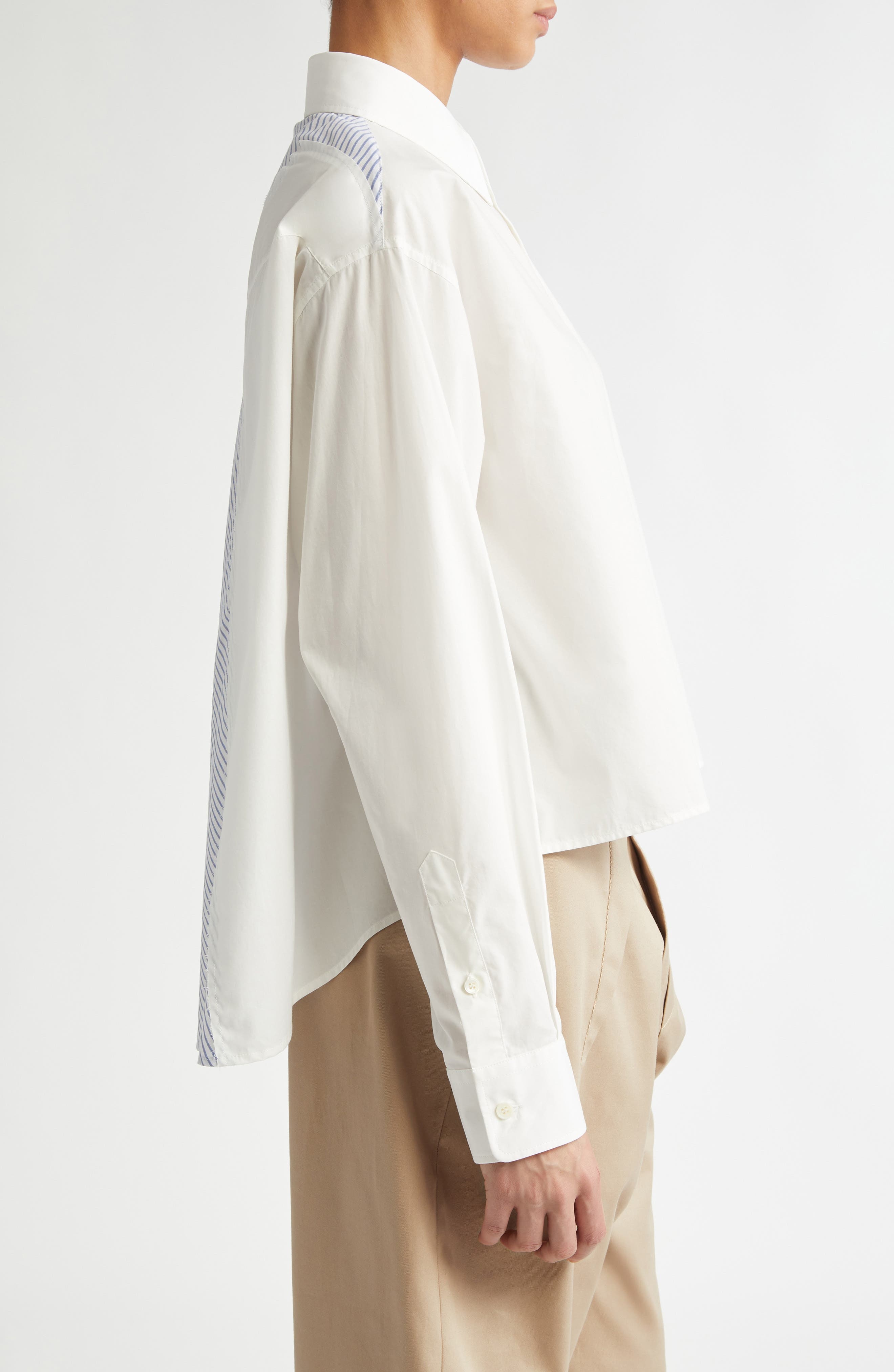MM6 Maison Margiela Deconstructed Cotton Poplin High-Low Button-Up Shirt in Off White at Nordstrom - 4