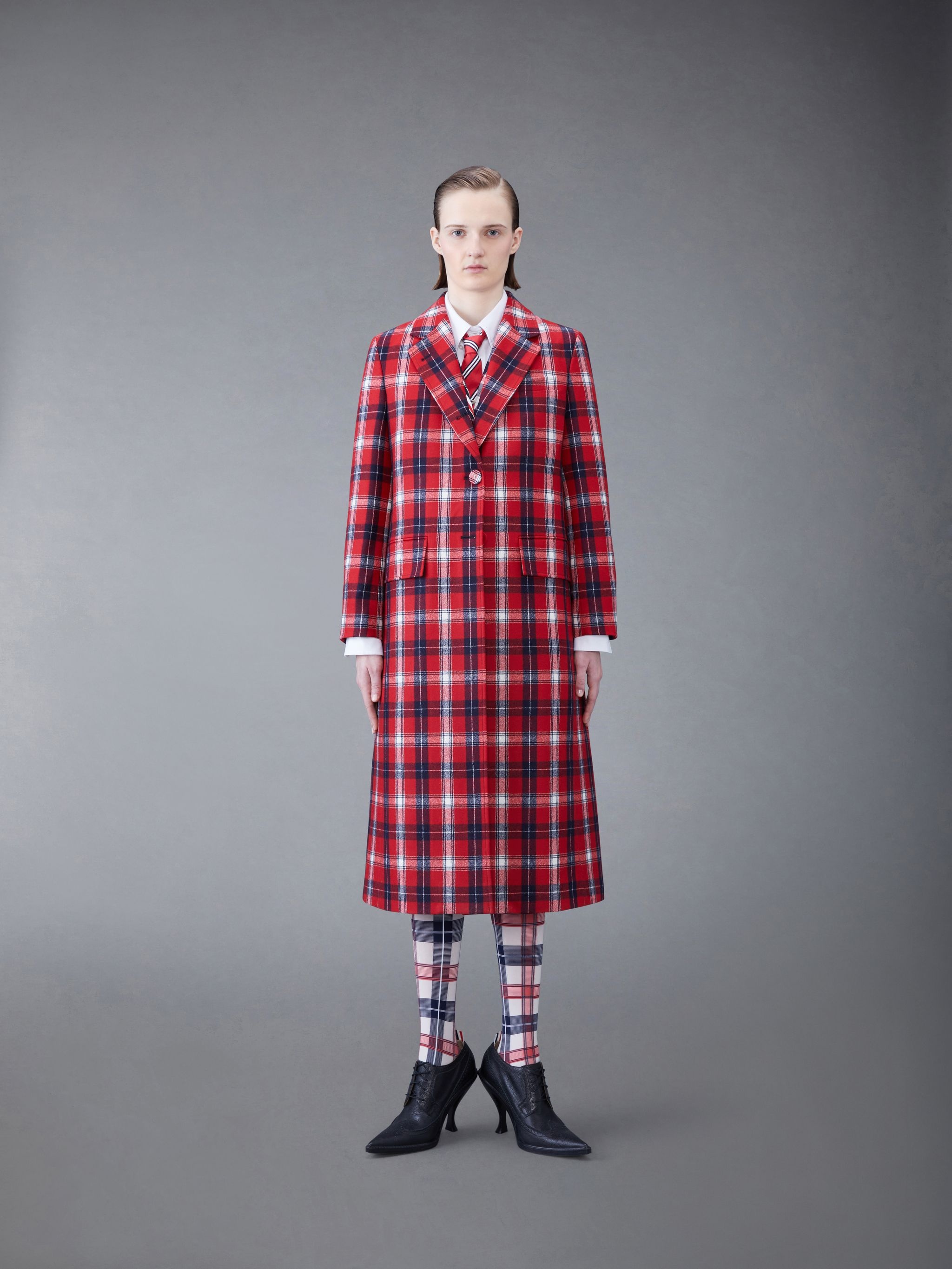 Tartan Flannel Wide Lapel Overcoat - 1