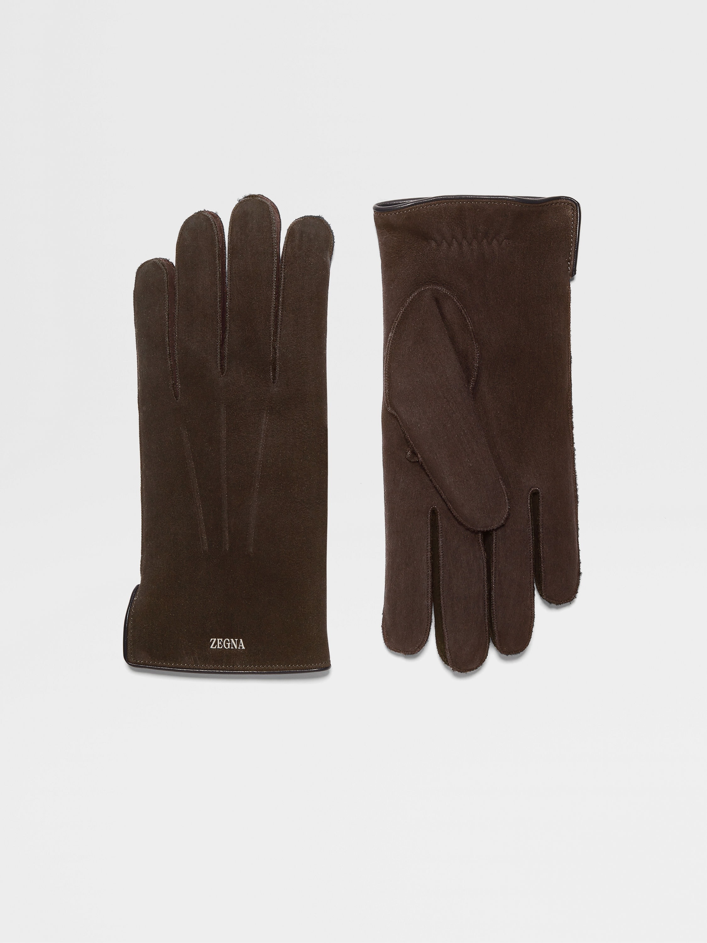 DARK BROWN SUEDE GLOVES - 1