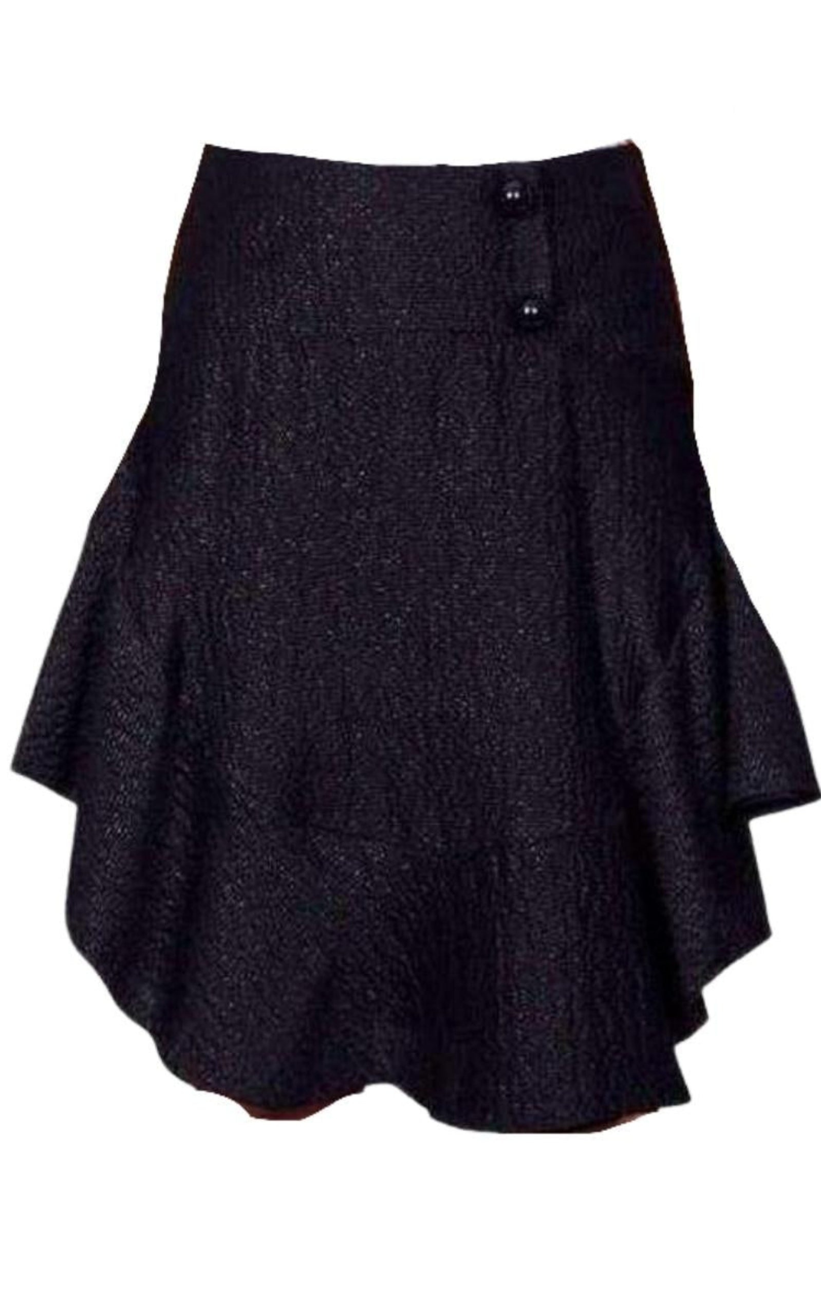 Wavy Shiny Black Jacquard Skirt - 1