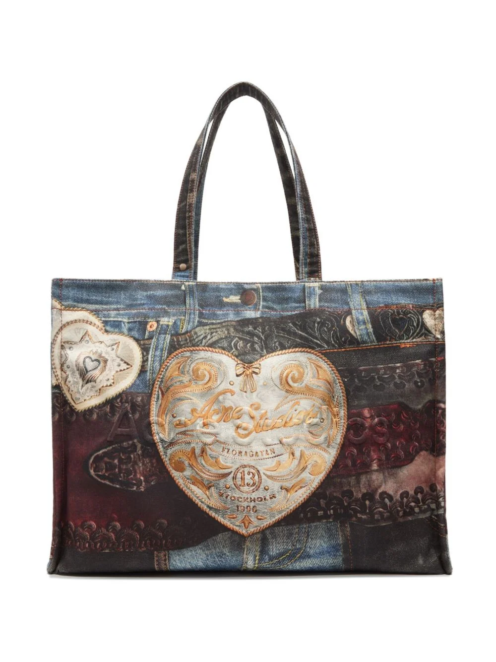 denim-patch heart tote bag - 1