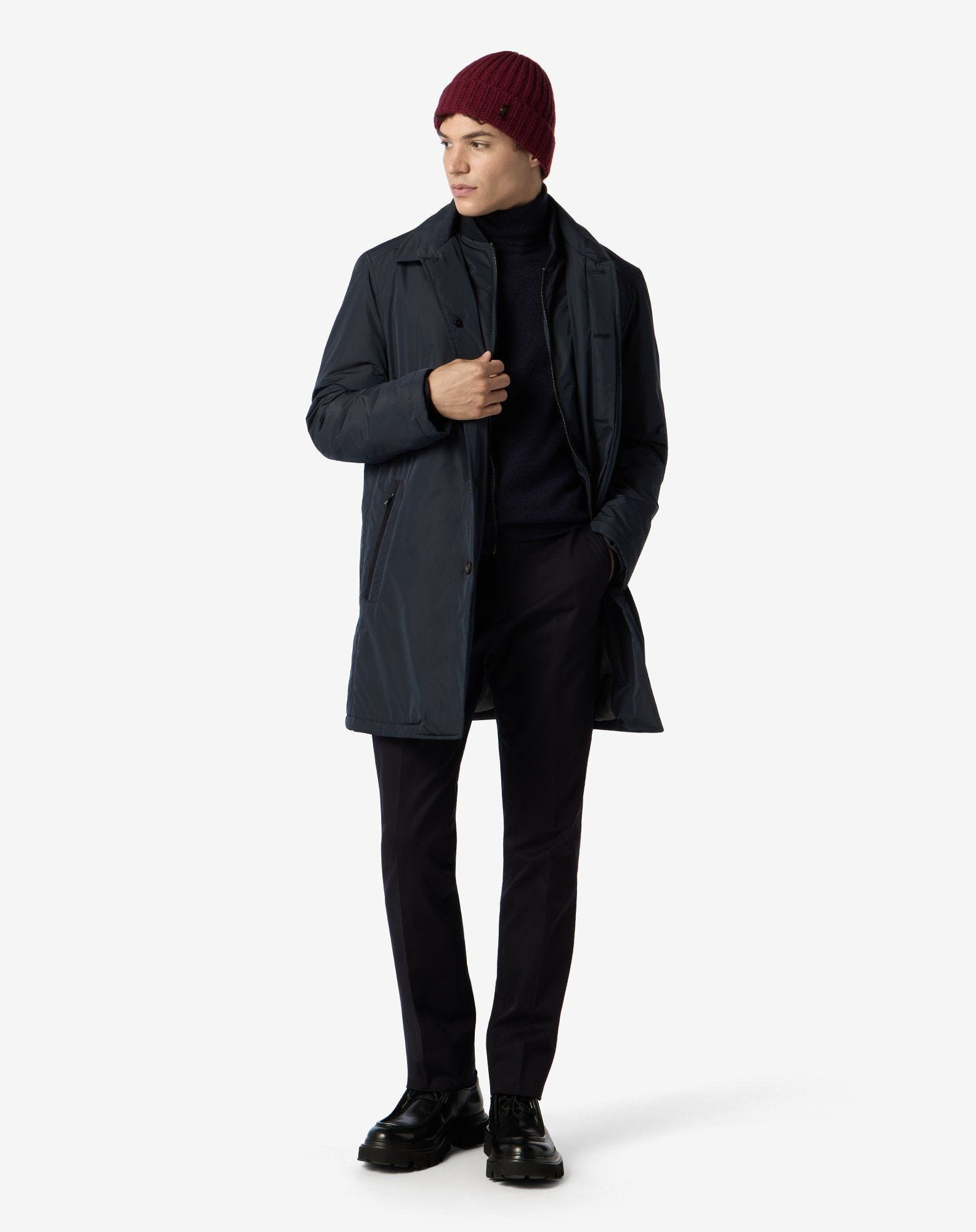 Blue technical fabric trench coat with vest - 2