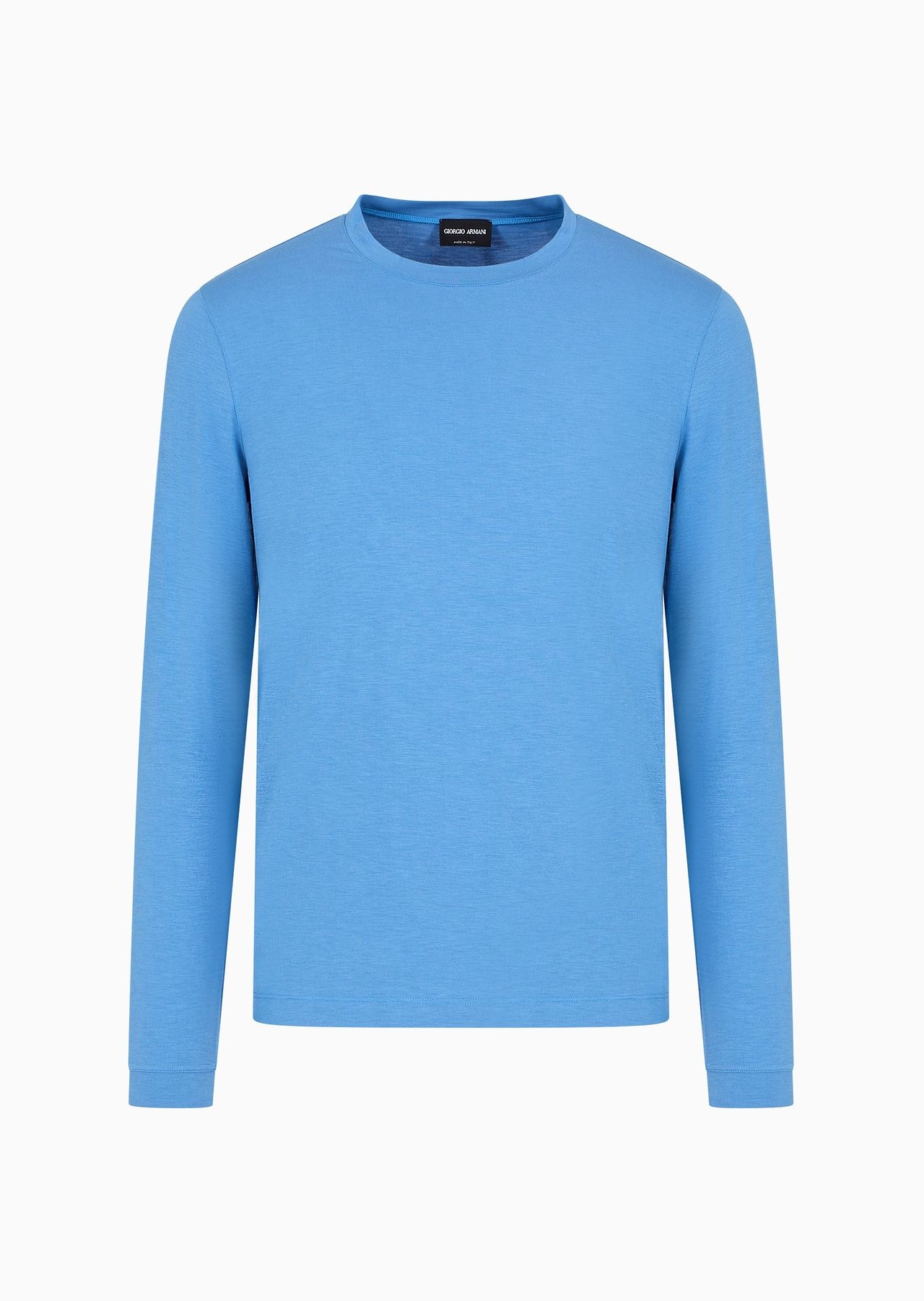 Stretch viscose jersey jumper with crew neck and long sleeves - 1