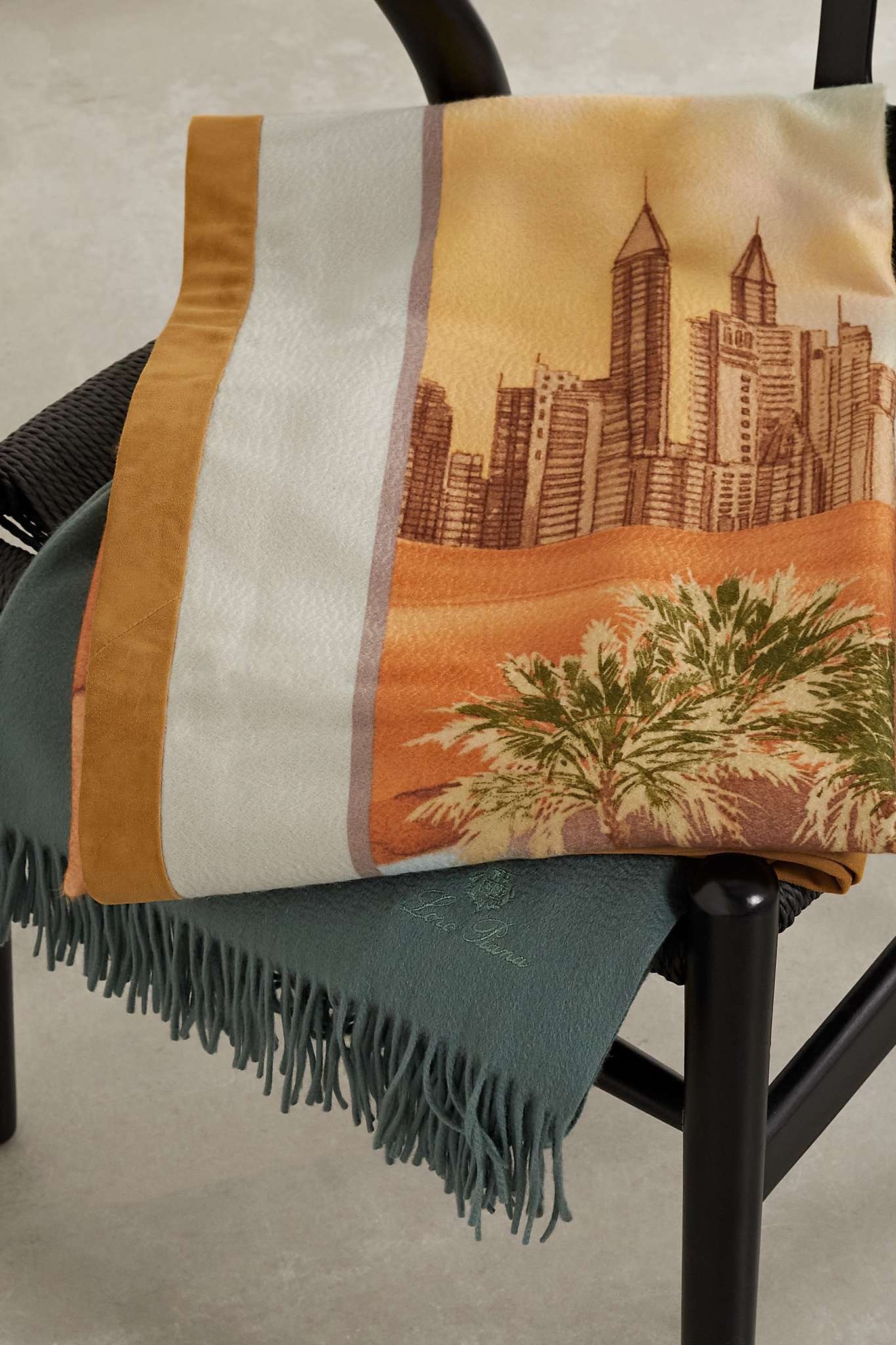 Golden Hour in Dubai suede-trimmed printed cashmere throw - 2