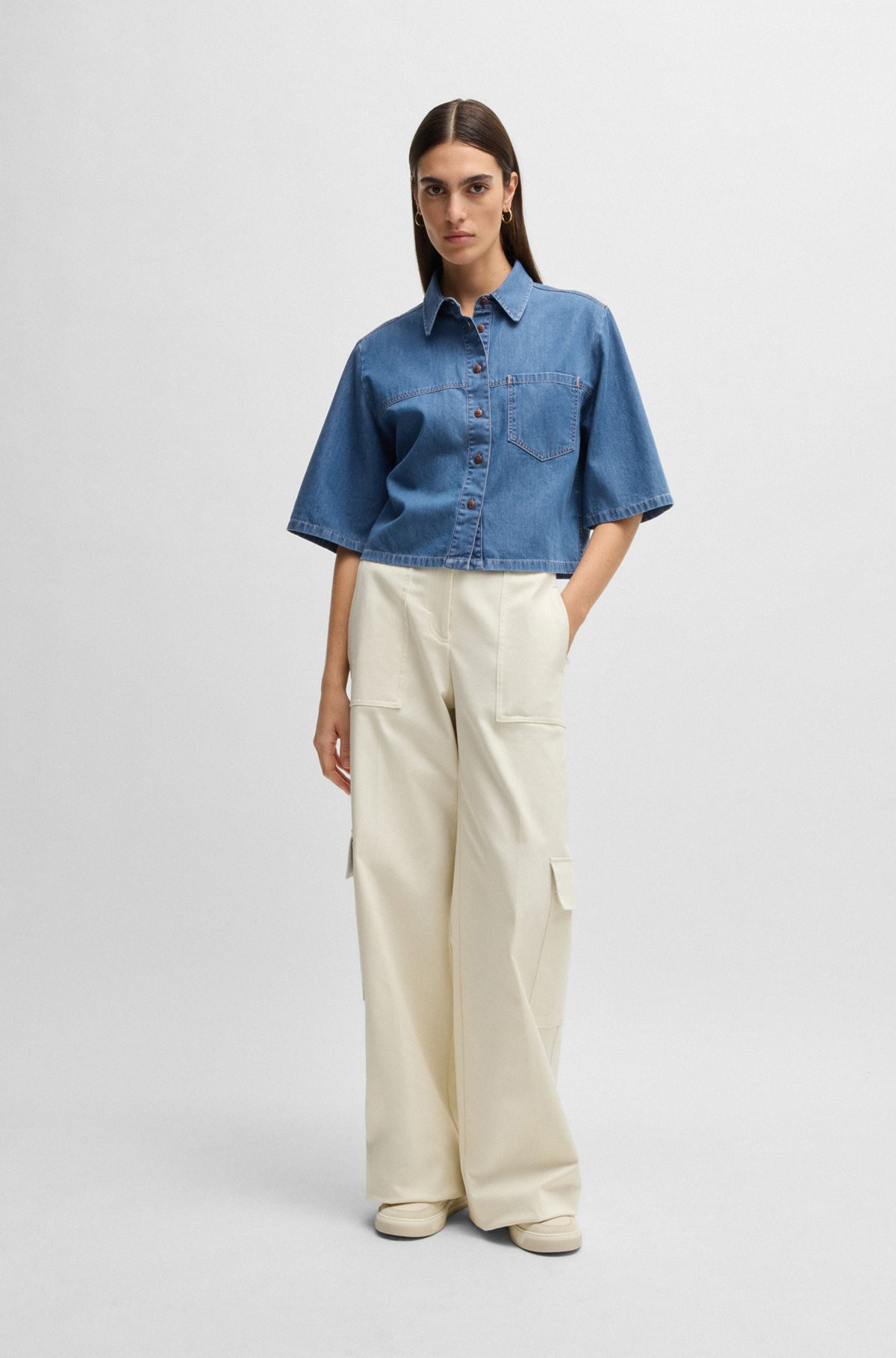 RELAXED-FIT BLOUSE IN BLUE SELVEDGE DENIM - 3
