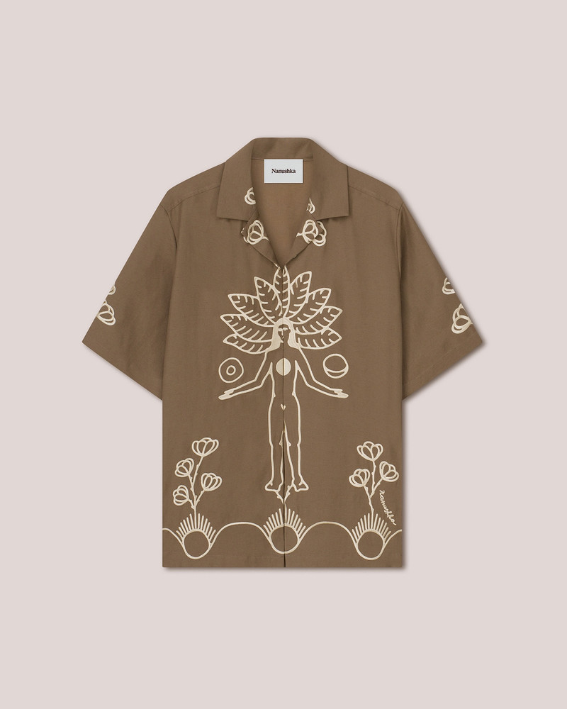 BODIL - Emboidered club shirt - Fossil brown 1