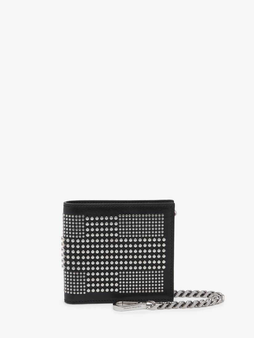 Men's Studded Billfold Wallet With Chain in Black - 1