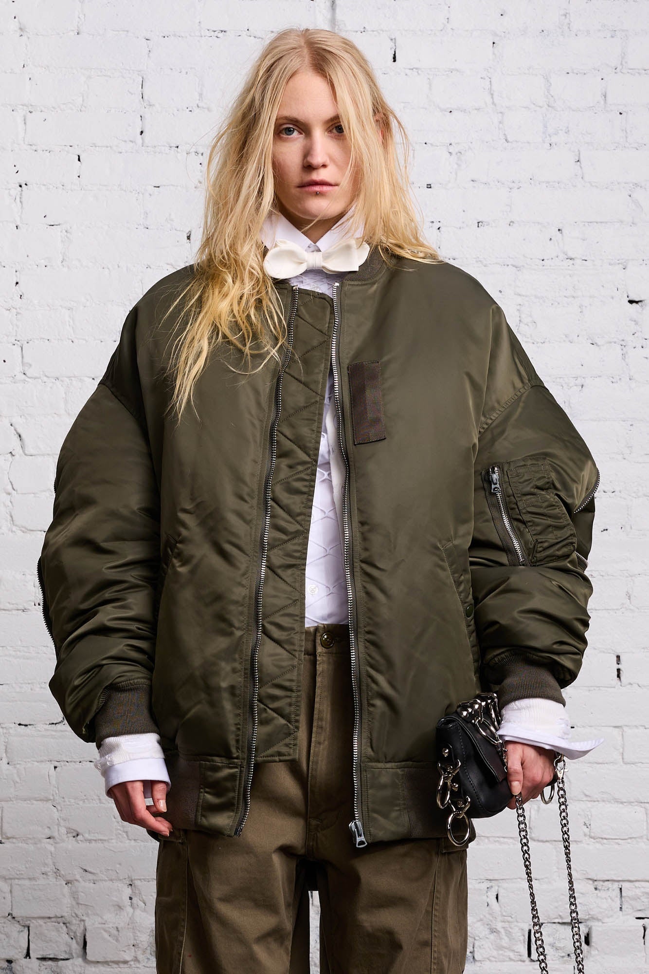 R13 Refurbished Liner Bomber Jacket In Olive for Women