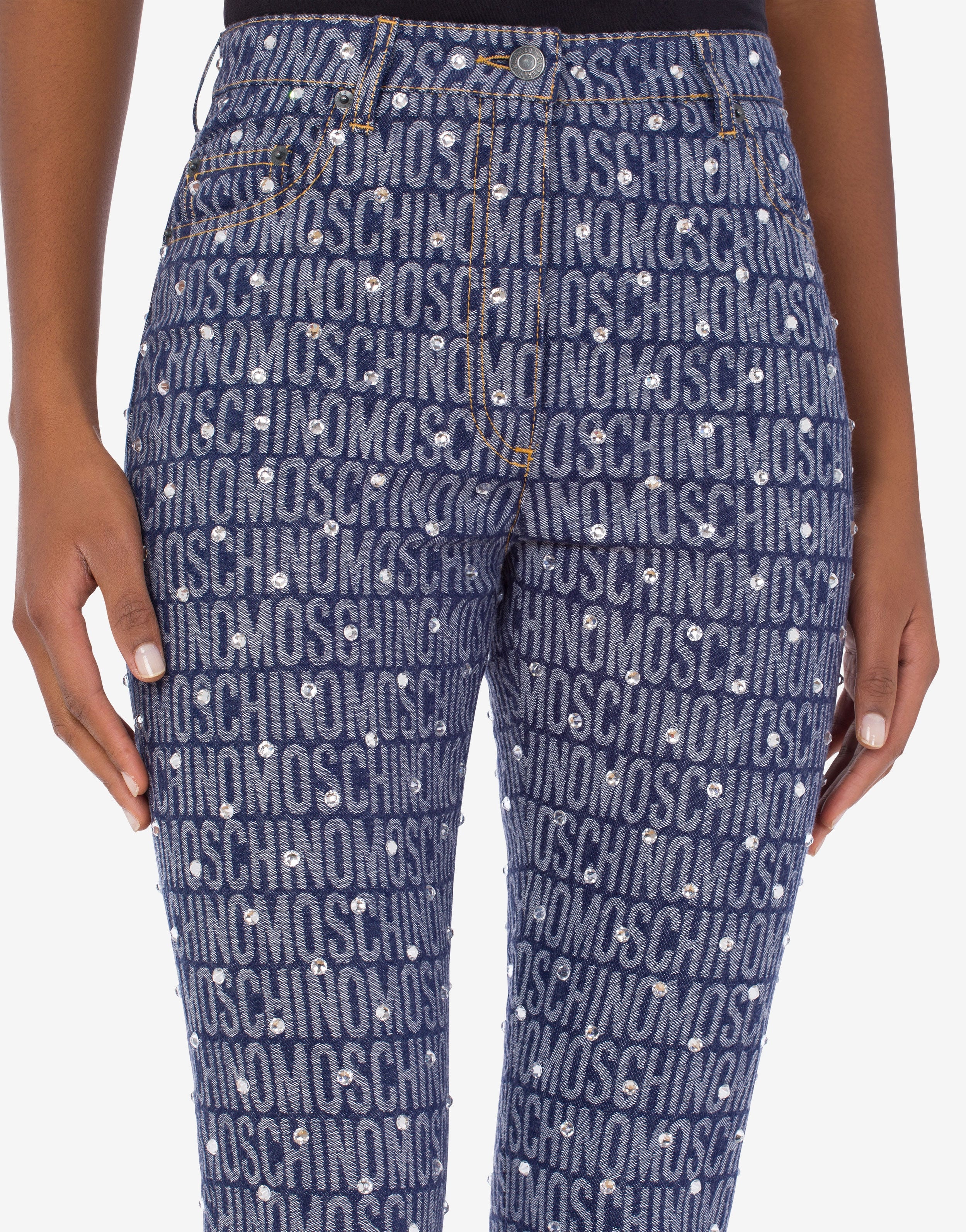 ALLOVER LOGO DENIM TROUSERS WITH RHINESTONES - 4