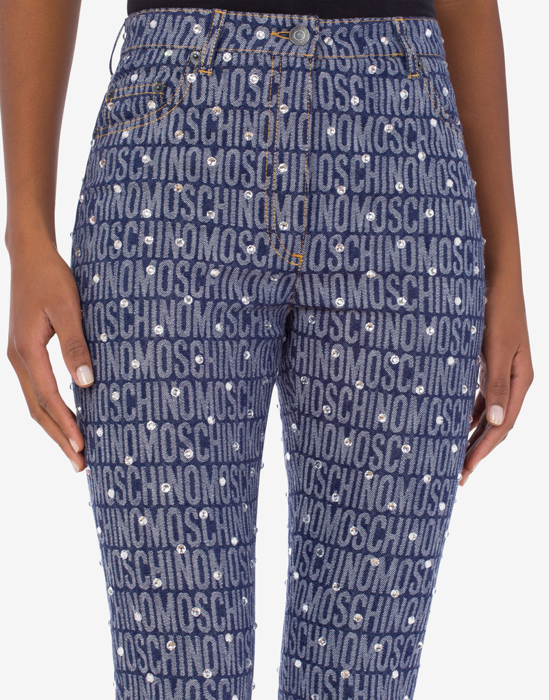 ALLOVER LOGO DENIM TROUSERS WITH RHINESTONES 4