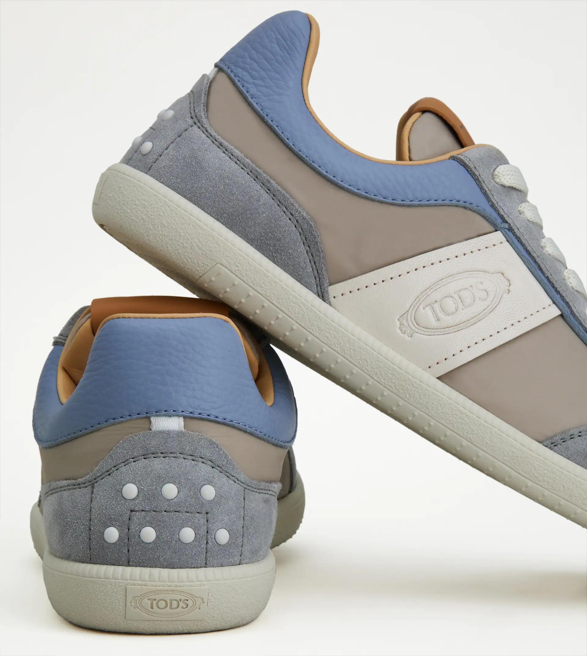 TOD'S TABS SNEAKERS IN SUEDE AND TECHNICAL FABRIC - LIGHT BLUE, GREY, WHITE - 8