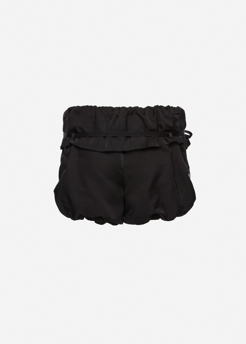 Bubble silk shorts with ruffle waist in black 2