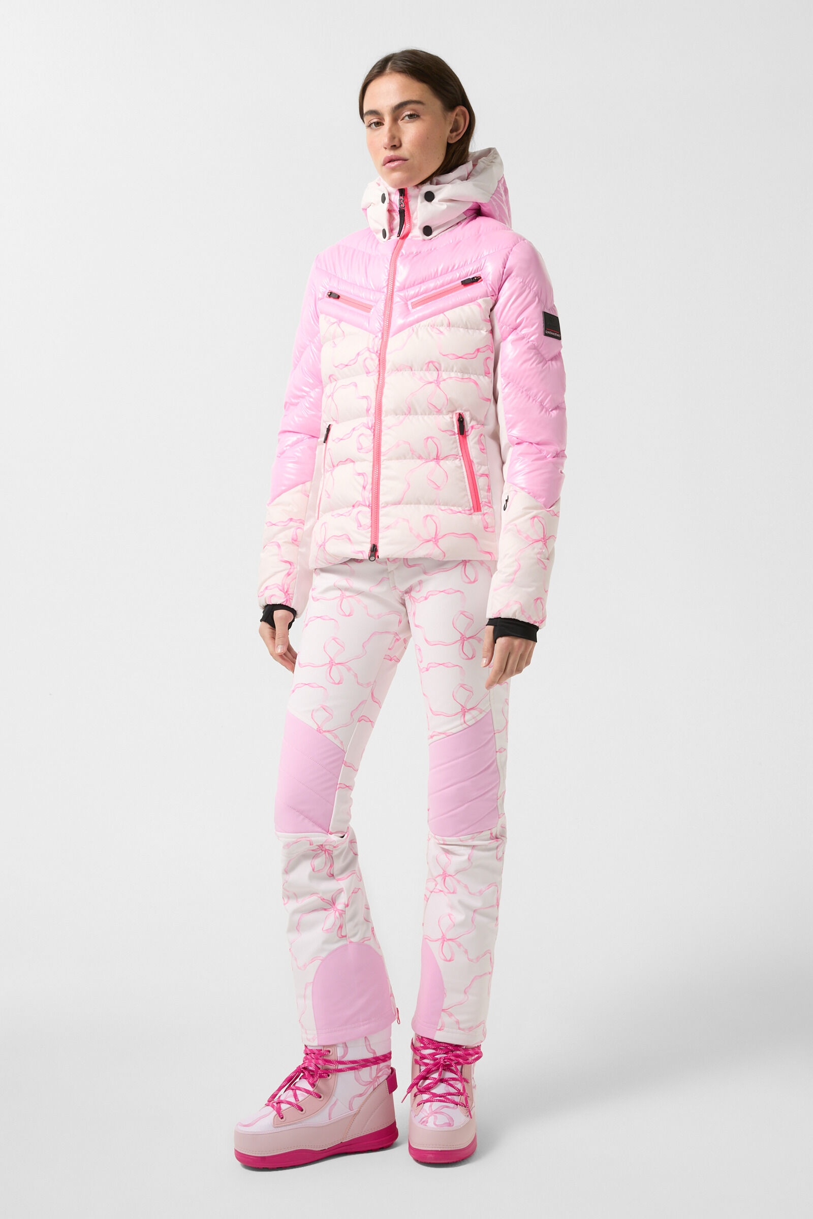 Farina Down ski jacket in Pink/Off-white - 3
