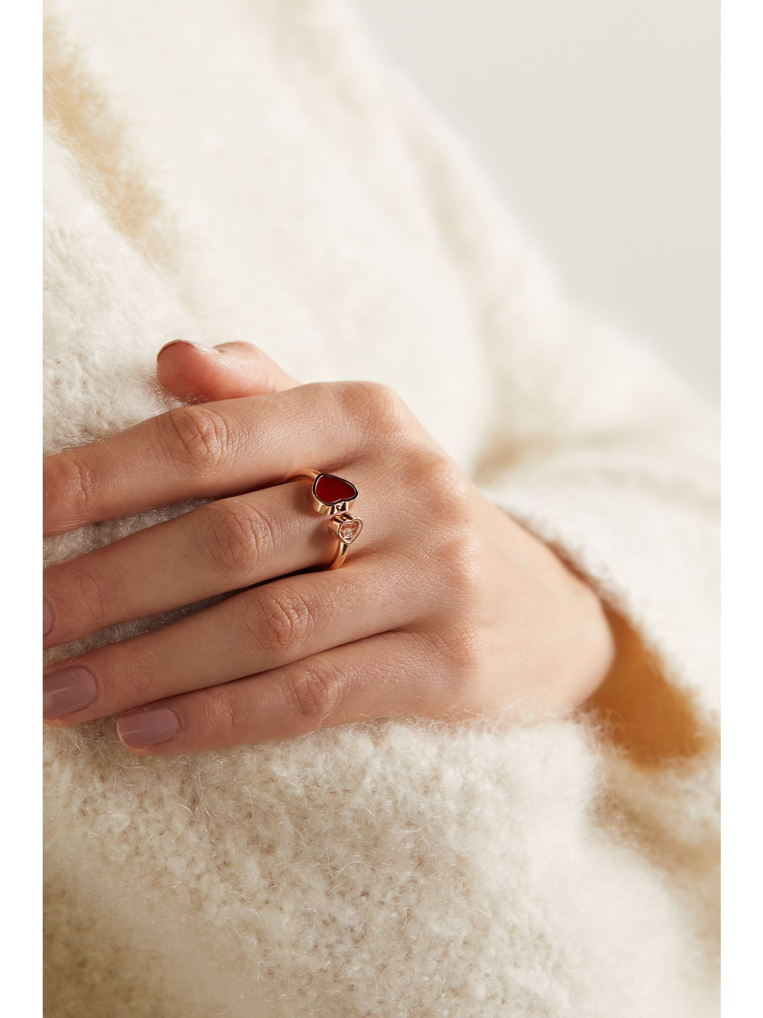 Happy 18-karat rose gold, carnelian and diamond ring Red - 2