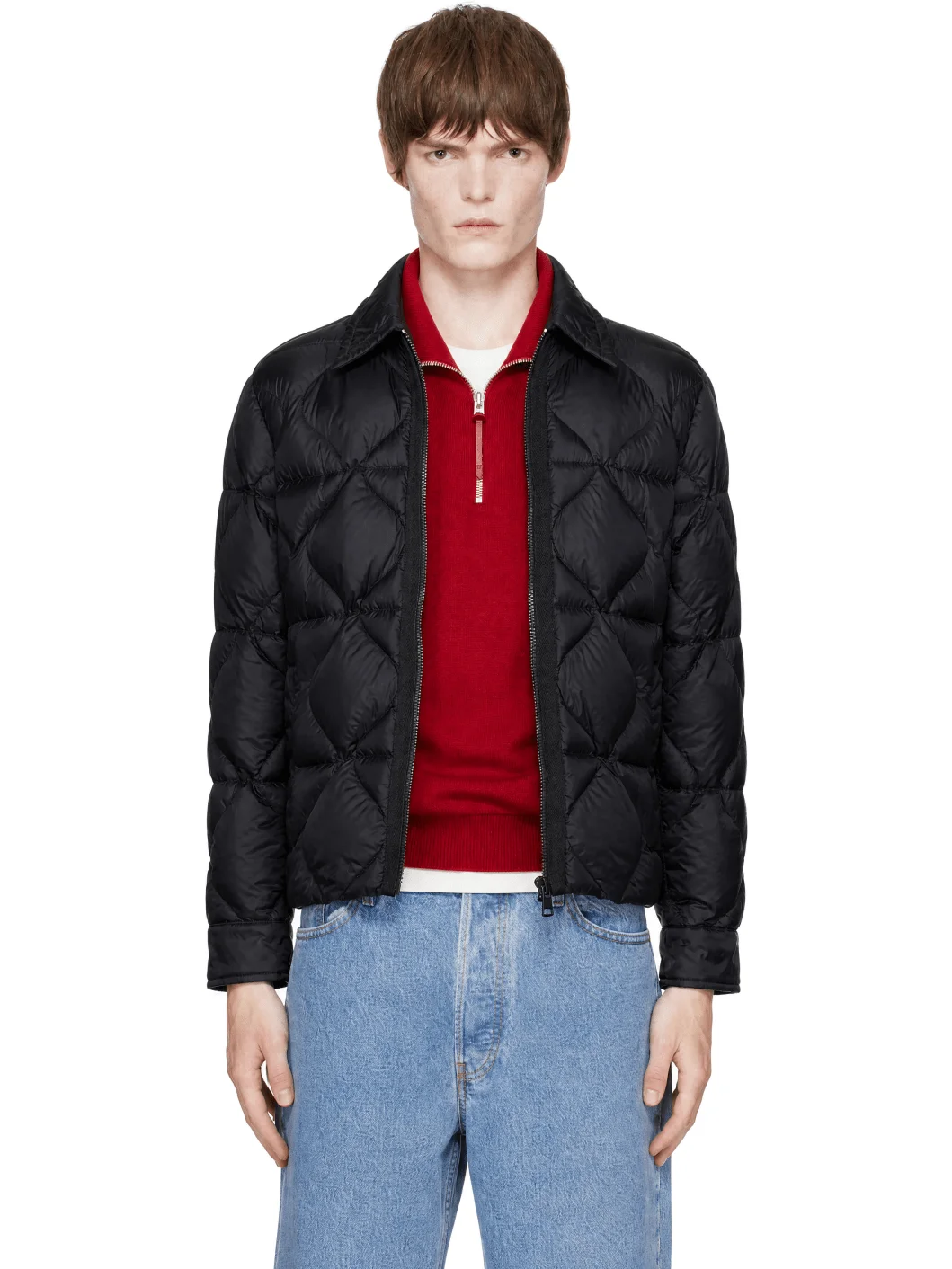 Black Down Diamond Quilted Shirt Jacket - 1