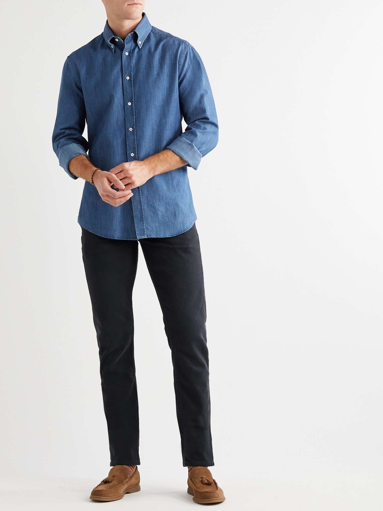 Slim-Fit Button-Down Collar Denim Shirt - 2