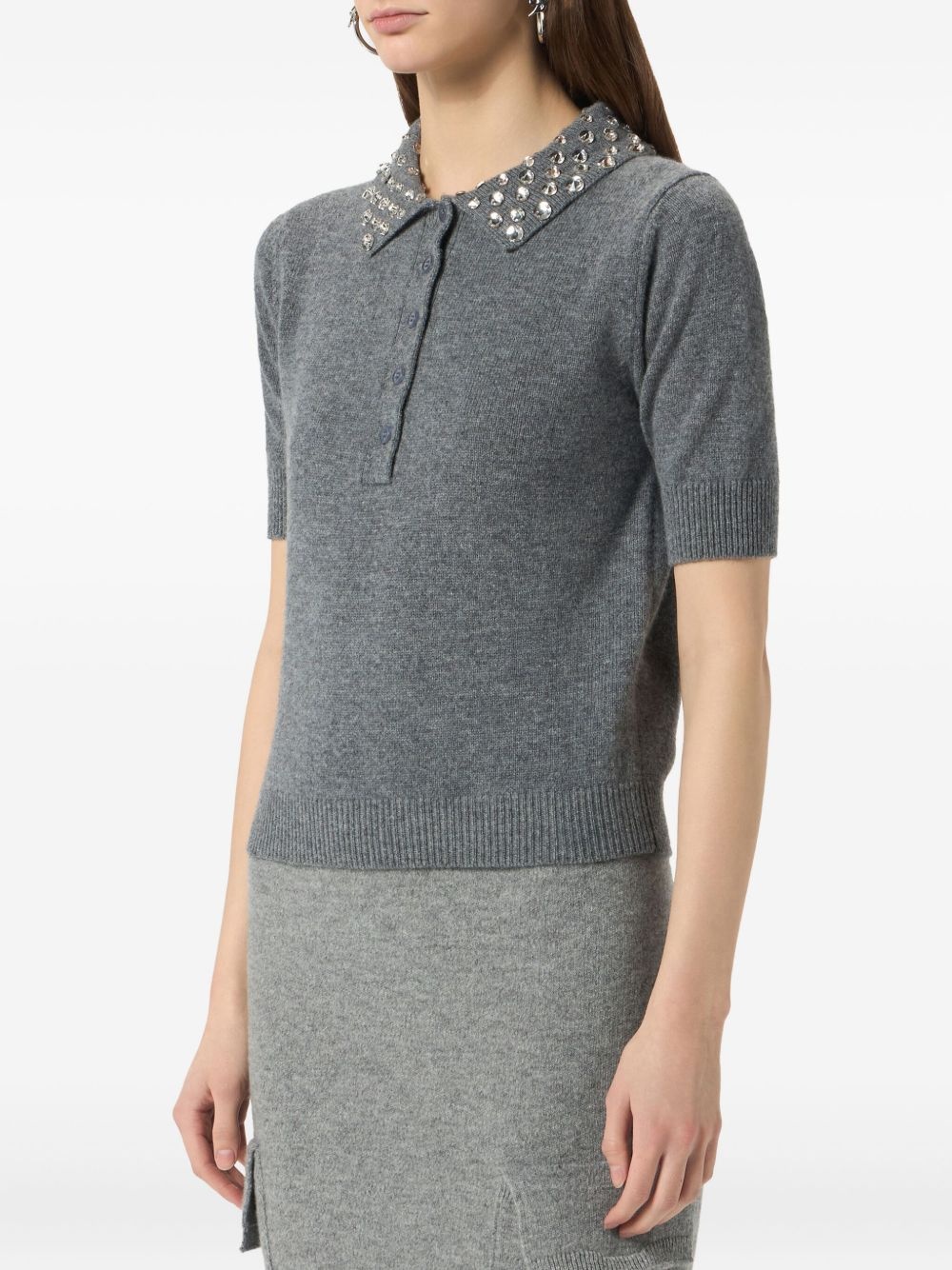 beaded-collar polo top - 4