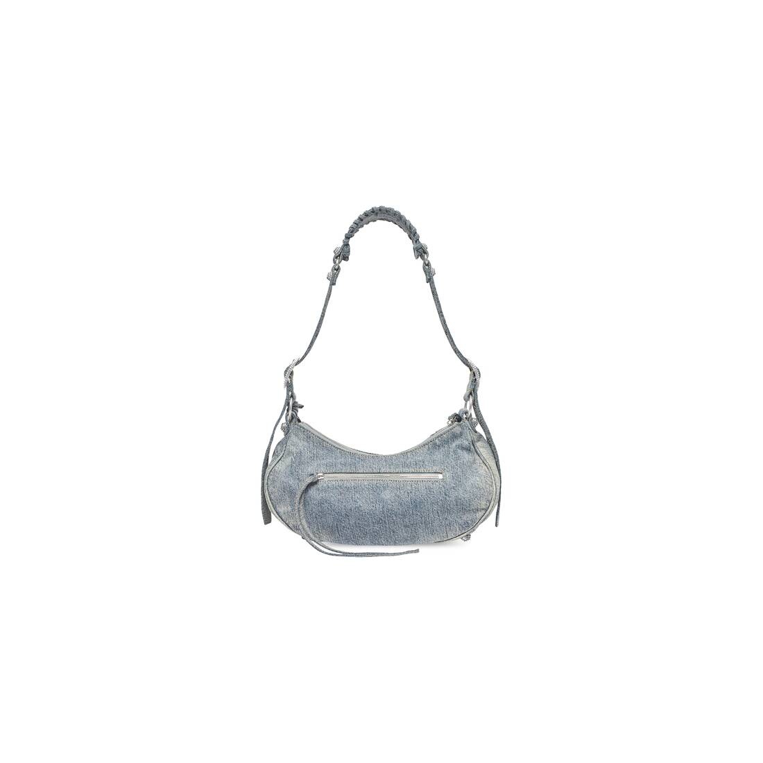 Women's Le Cagole Small Shoulder Bag In Denim With Rhinestones in Blue - 4