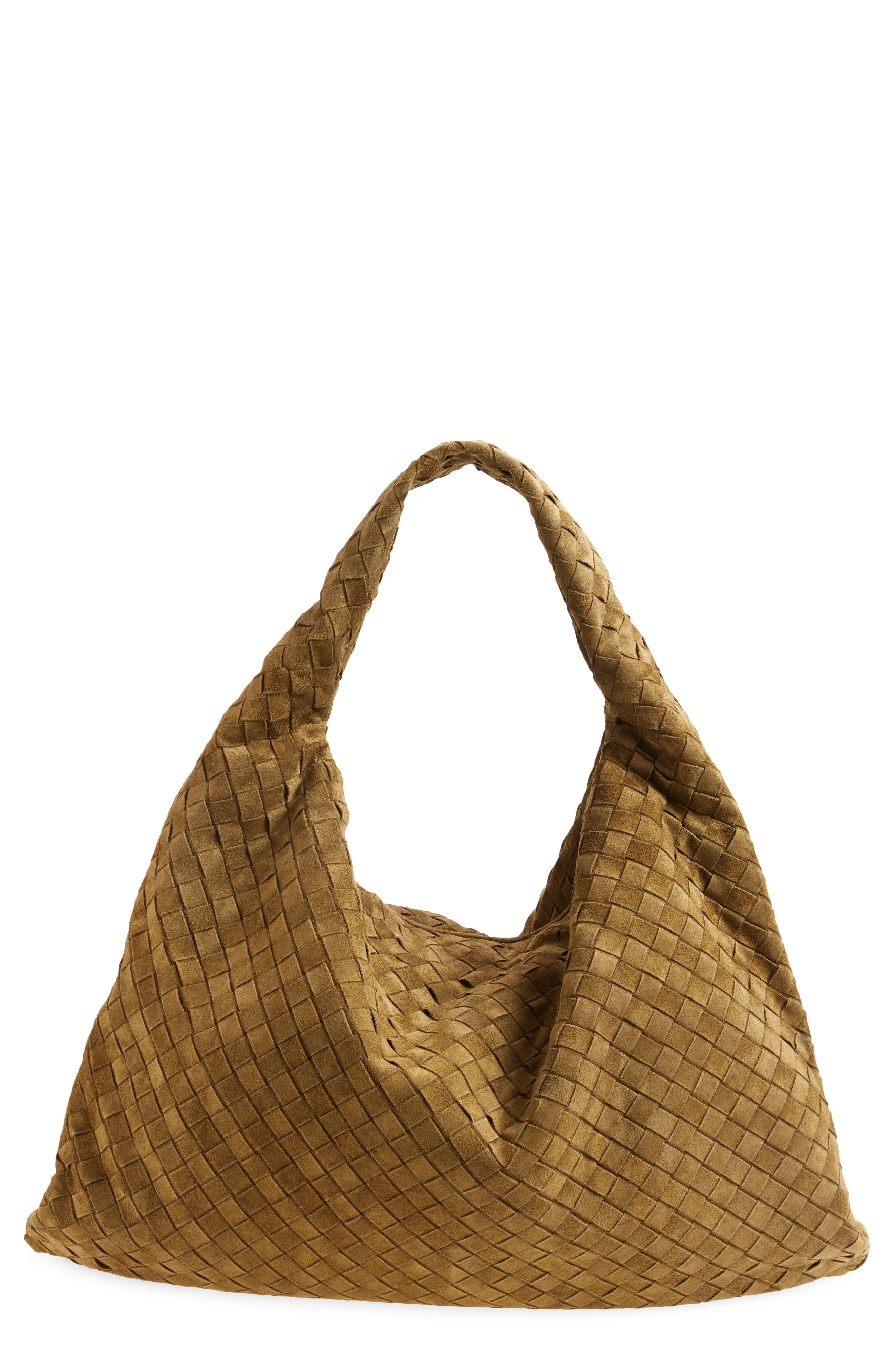 Bottega Veneta Large Hop Intrecciato Suede Hobo Bag in 2859 Mud-M Brass at Nordstrom - 1
