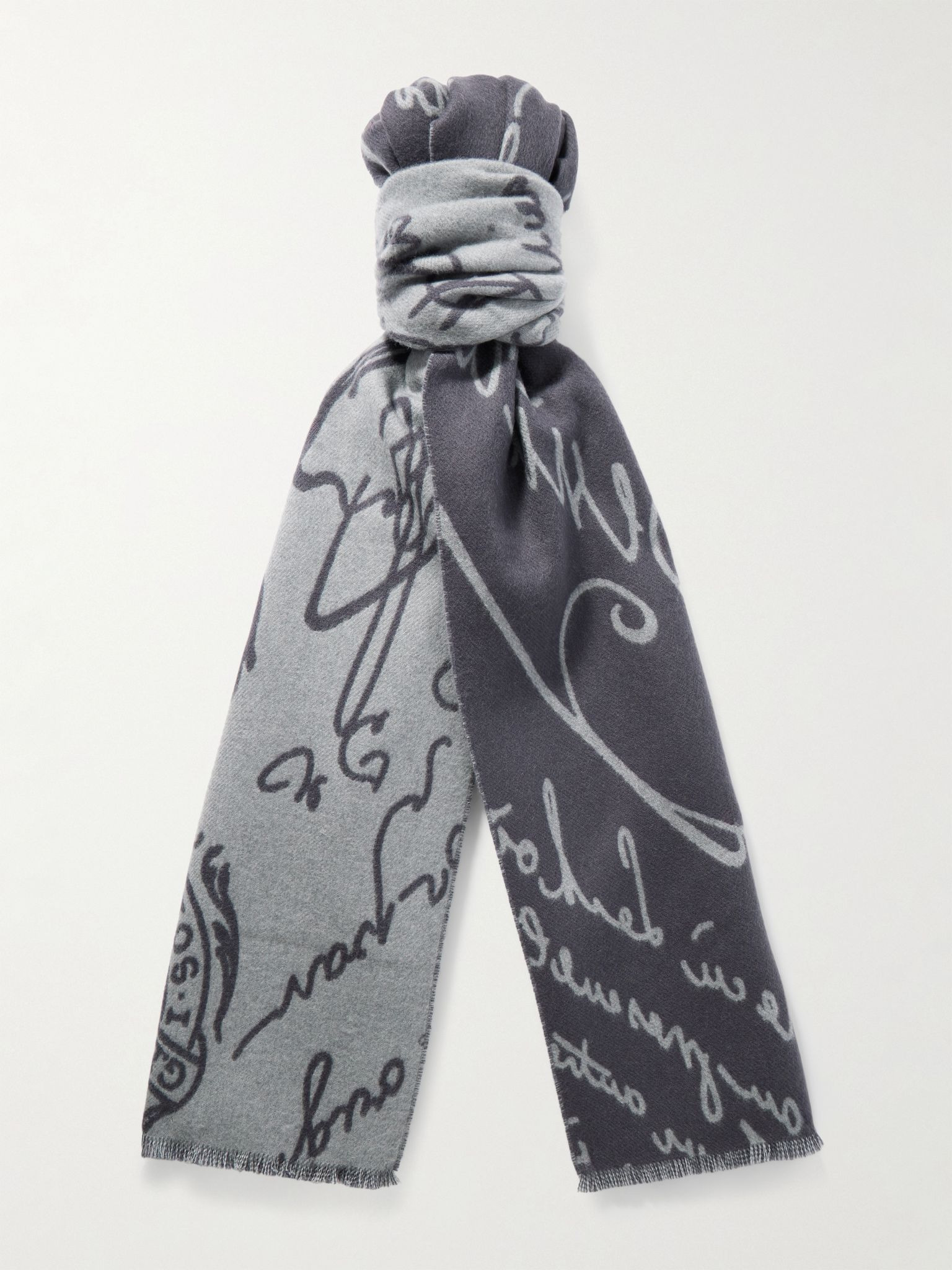 Scritto Wool-Jacquard Scarf Gray - 1