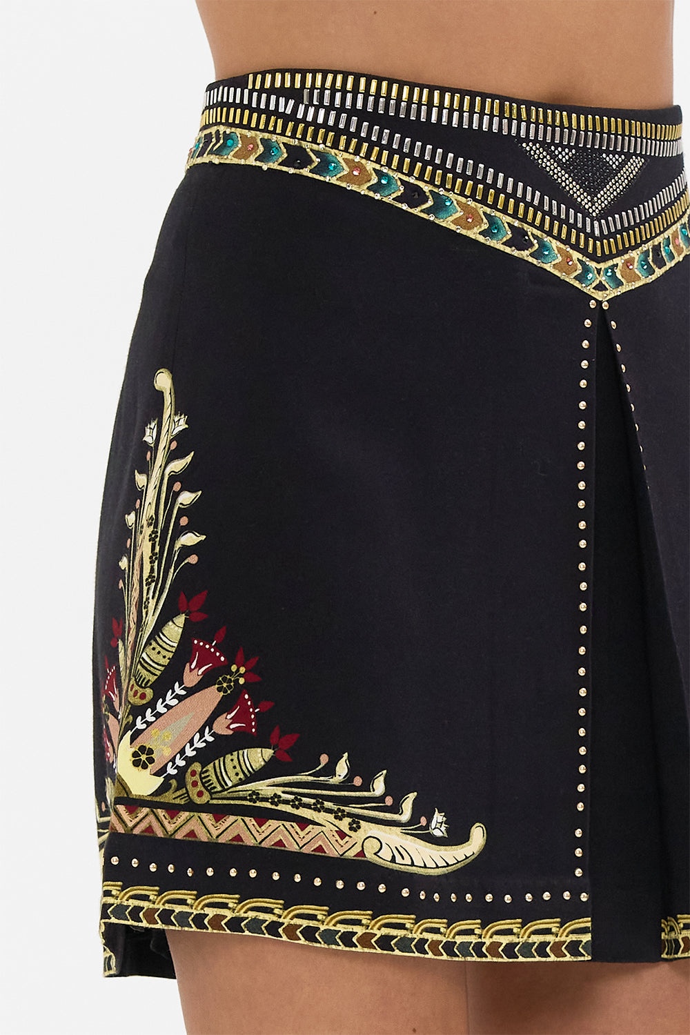METAL STUDDED SHAPED WAISTBAND MINI SKIRT - 6