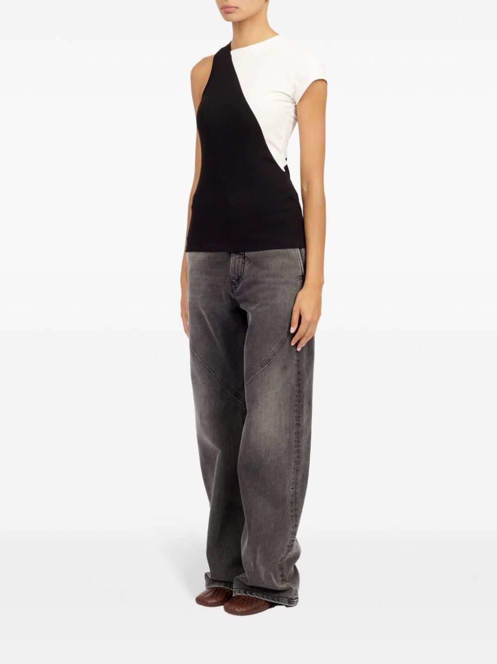 MM6 Maison Margiela asymmetric cotton blend T-shirt | REVERSIBLE