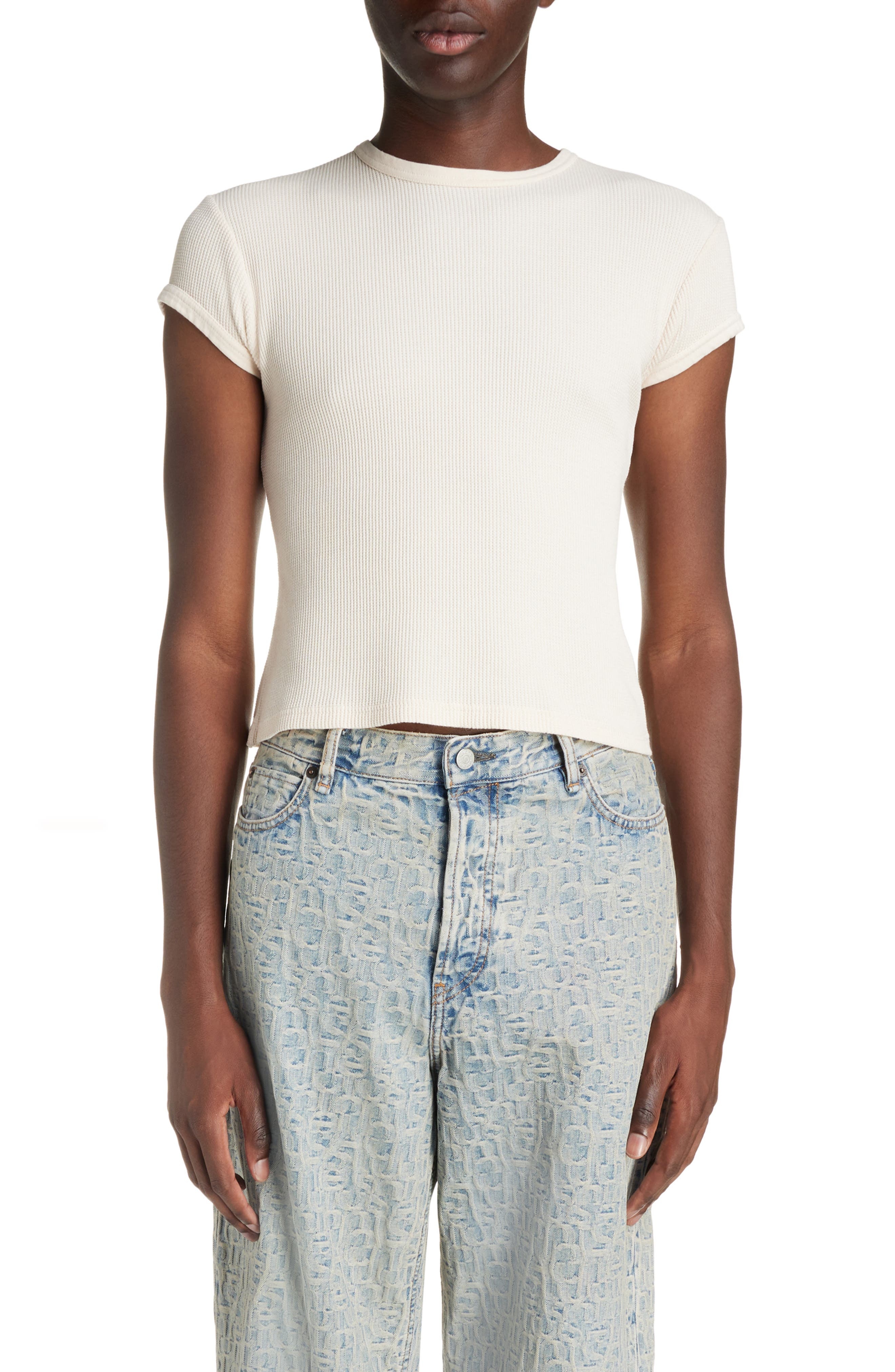 Waffle Knit Cotton T-Shirt - 1