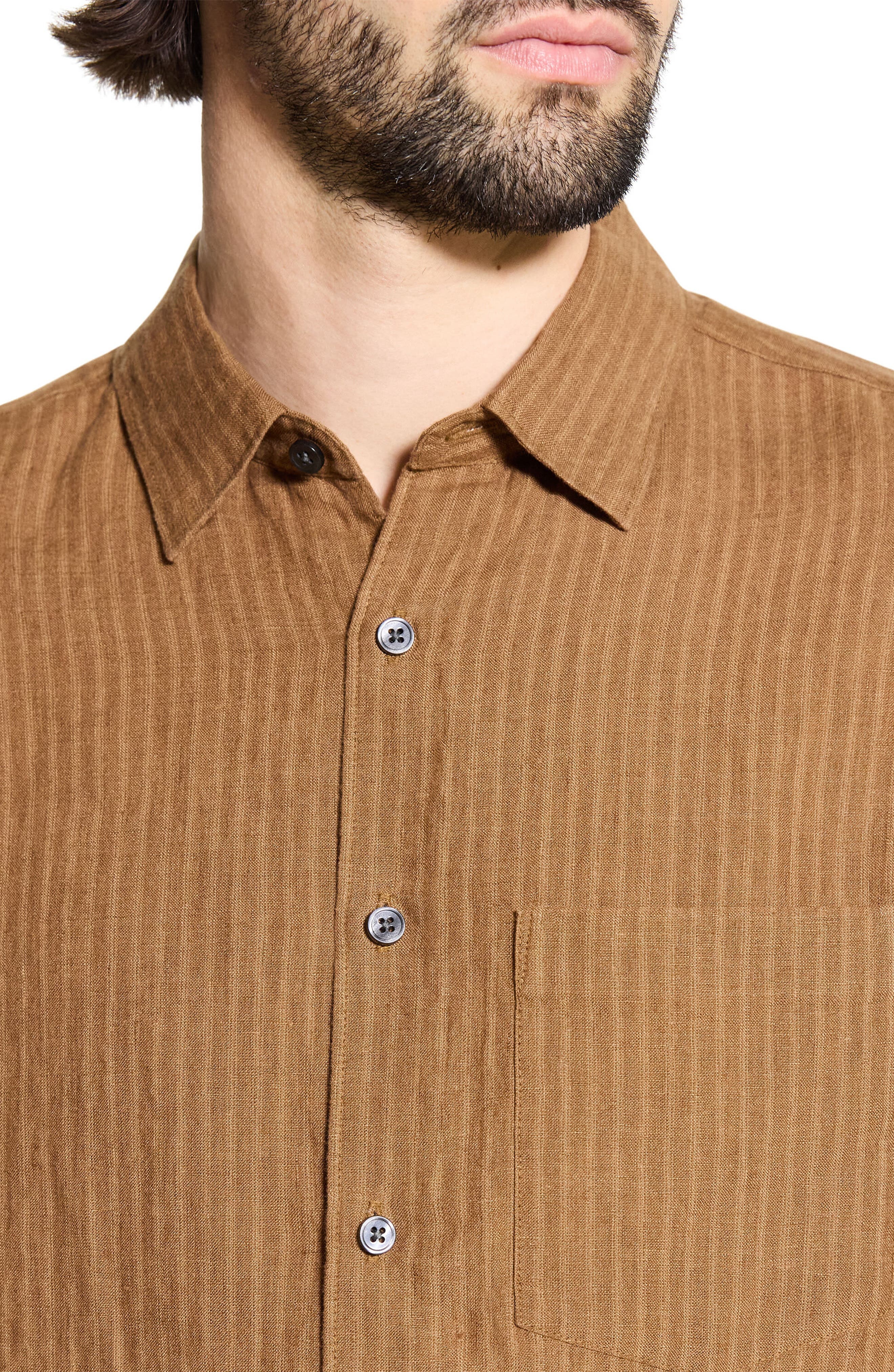 Theory Irving Slub Linen Button-Up Shirt in Deep Tobacco at Nordstrom - 2