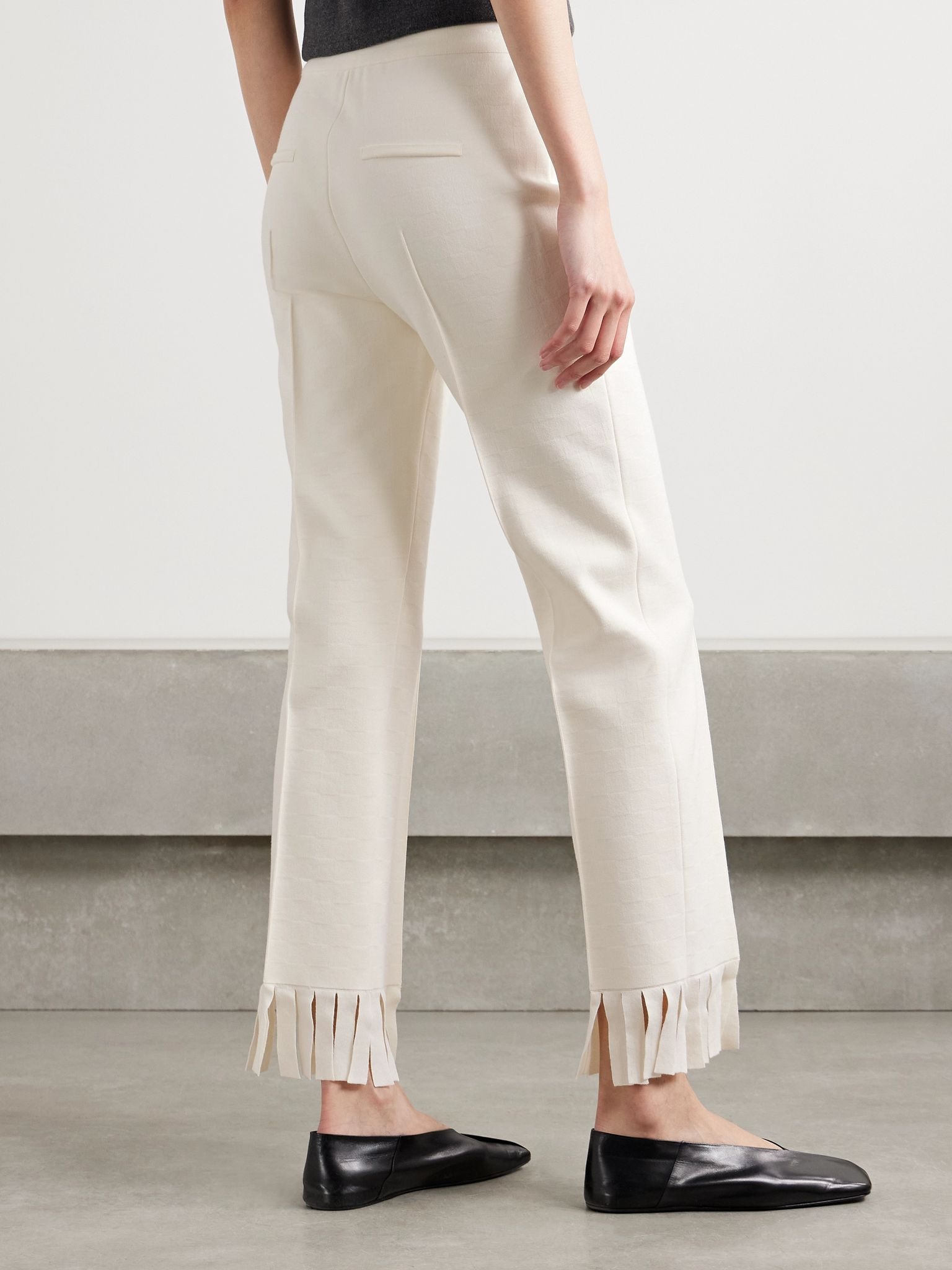 Louis fringed cotton-blend jacquard straight-leg pants Ivory - 4