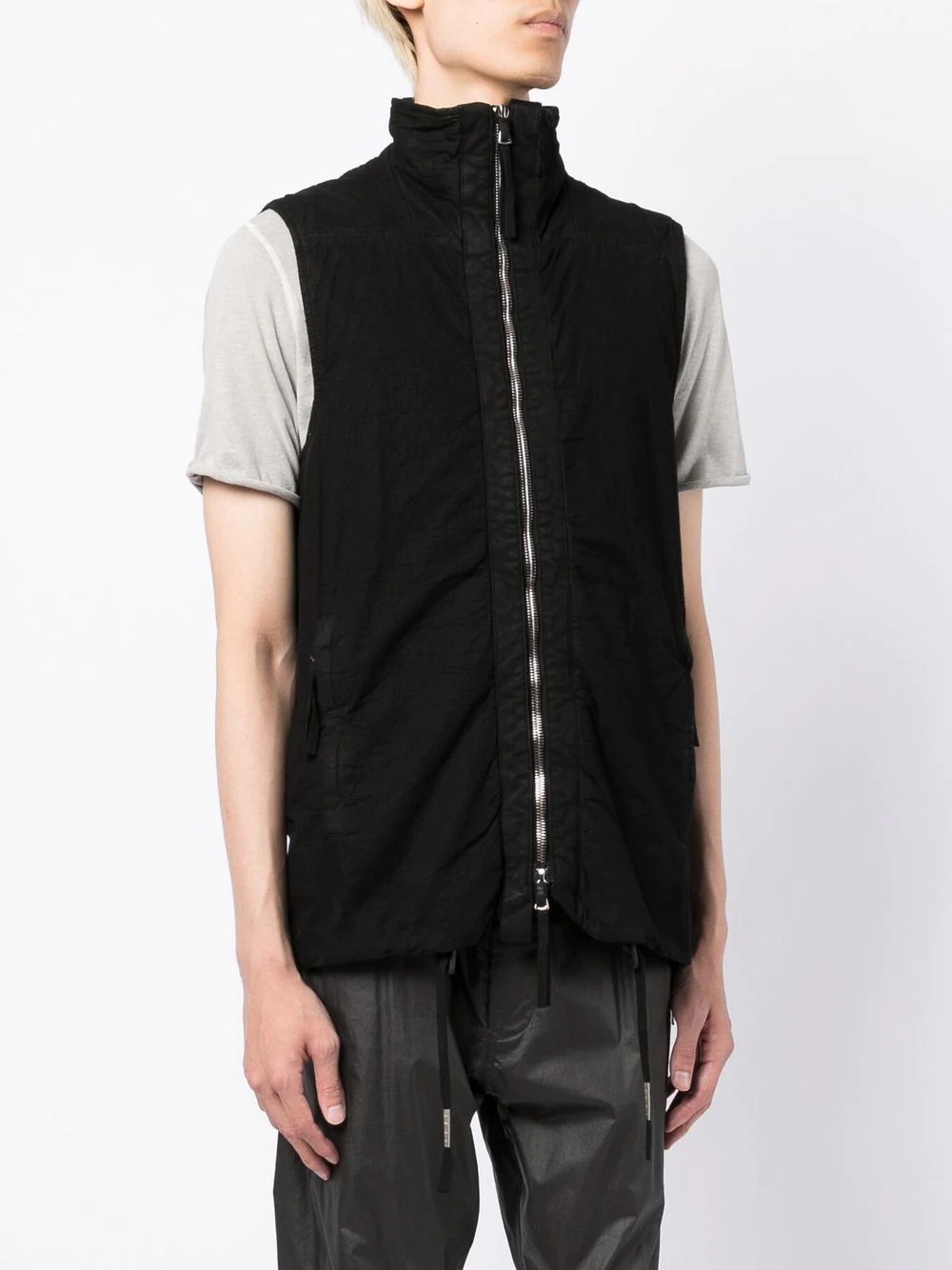 high-neck zip-up cotton vest - 3