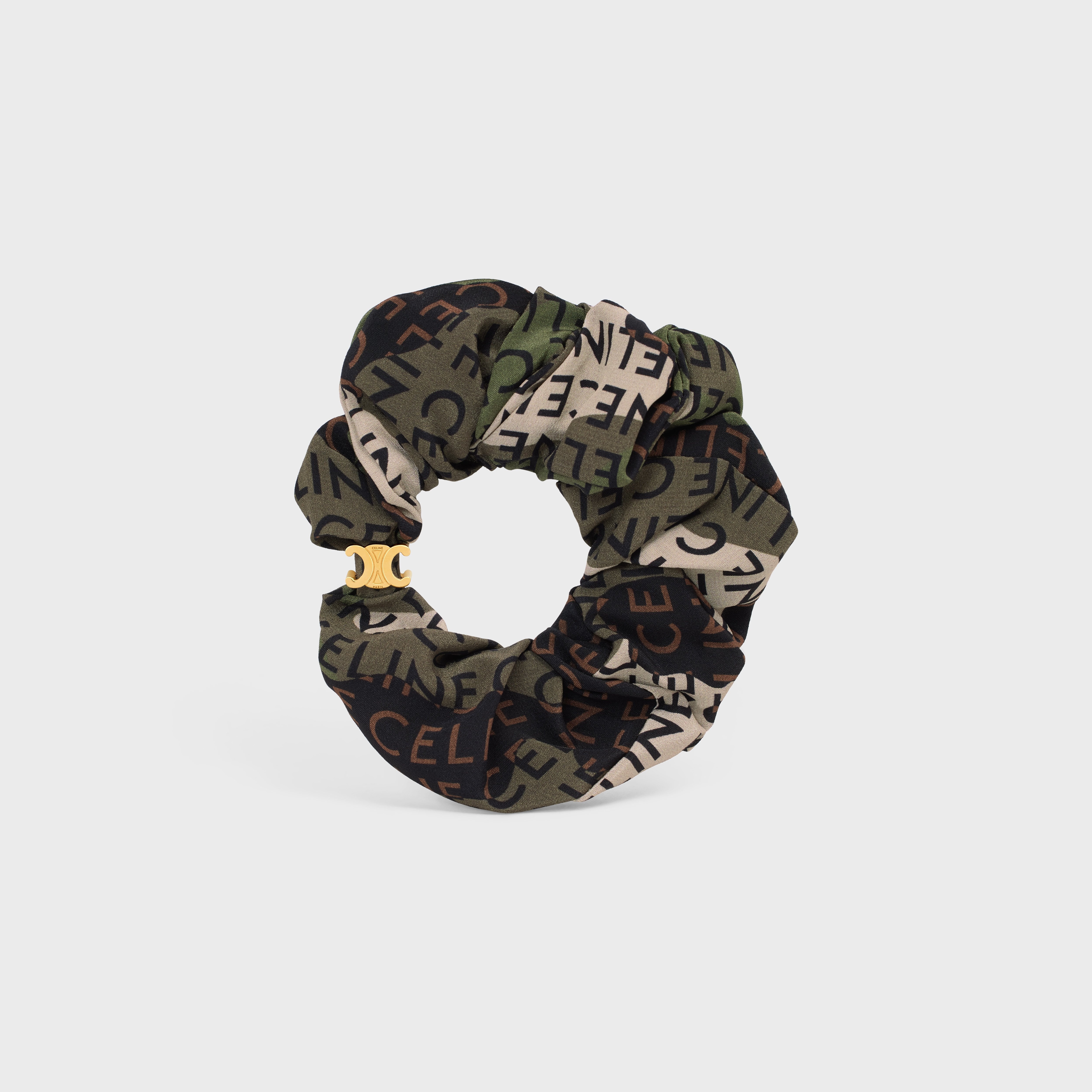 Scrunchy Celine Camouflage Celine Bracelet in Brass with Gold Finish and Khaki Silk - 1