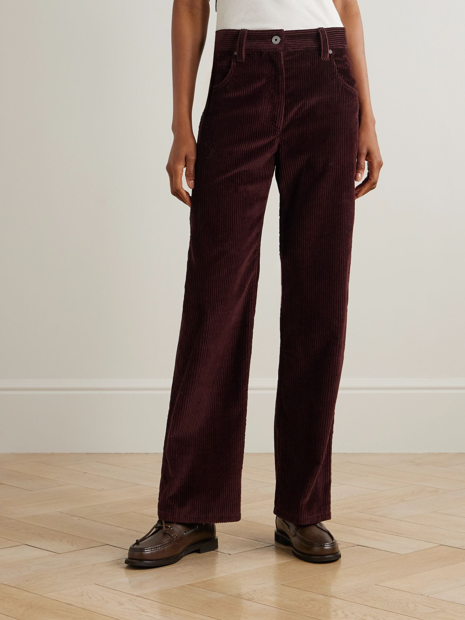 Cotton-corduroy straight-leg pants Burgundy - 3