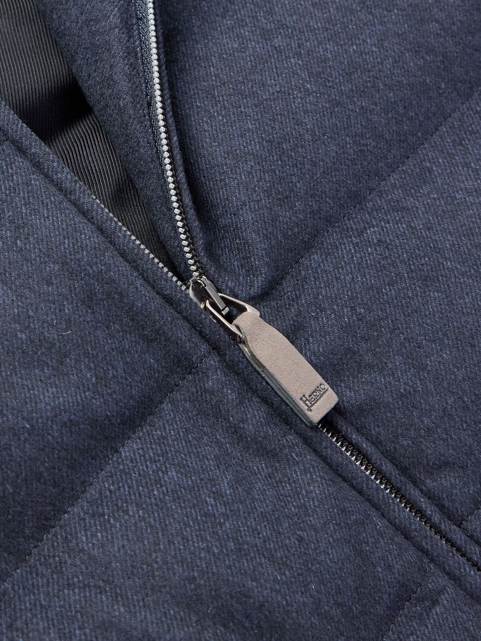 Suede-Trimmed Quilted Silk and Cashmere-Blend Twill Down Gilet Navy - 4