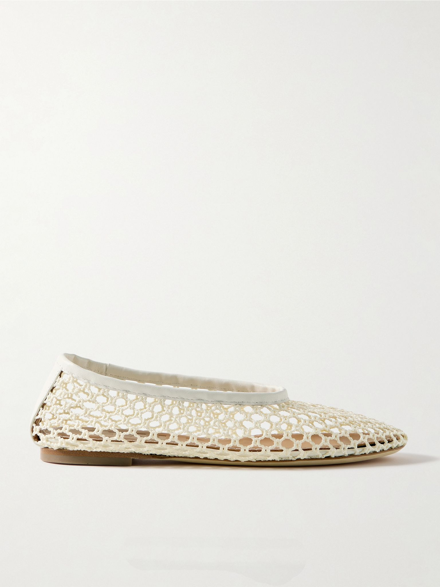 Alba leather-trimmed crocheted ballet flats Off-white - 1