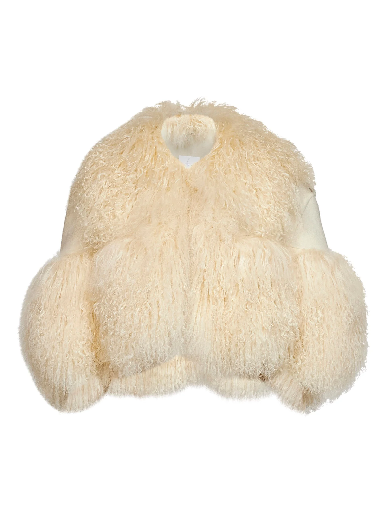 Ivory double broadcloth and Mongolian fur cropped jacket - 1