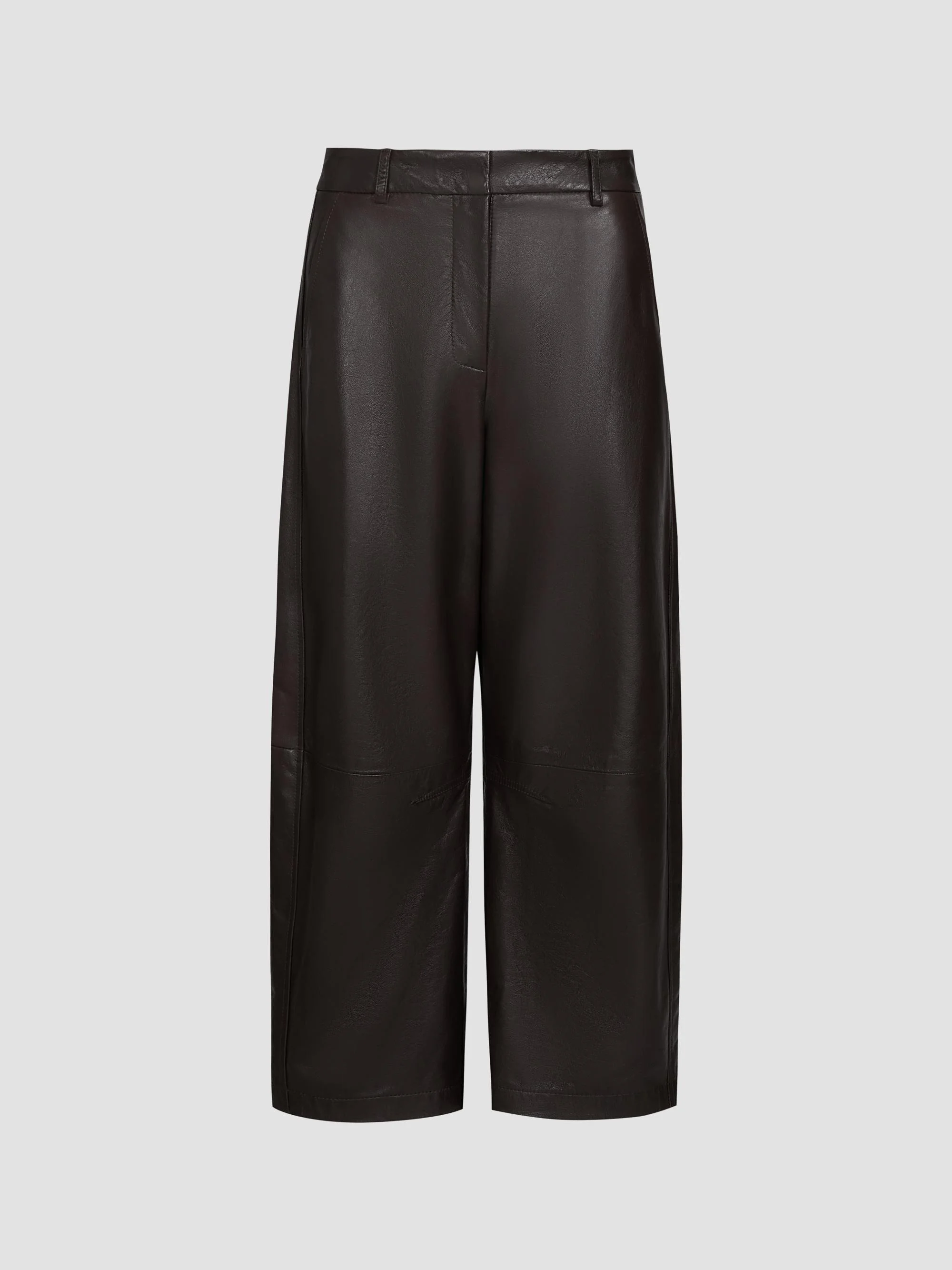Women's Leather Slouchy Boyfriend Trousers - Dark Chocolate - 1
