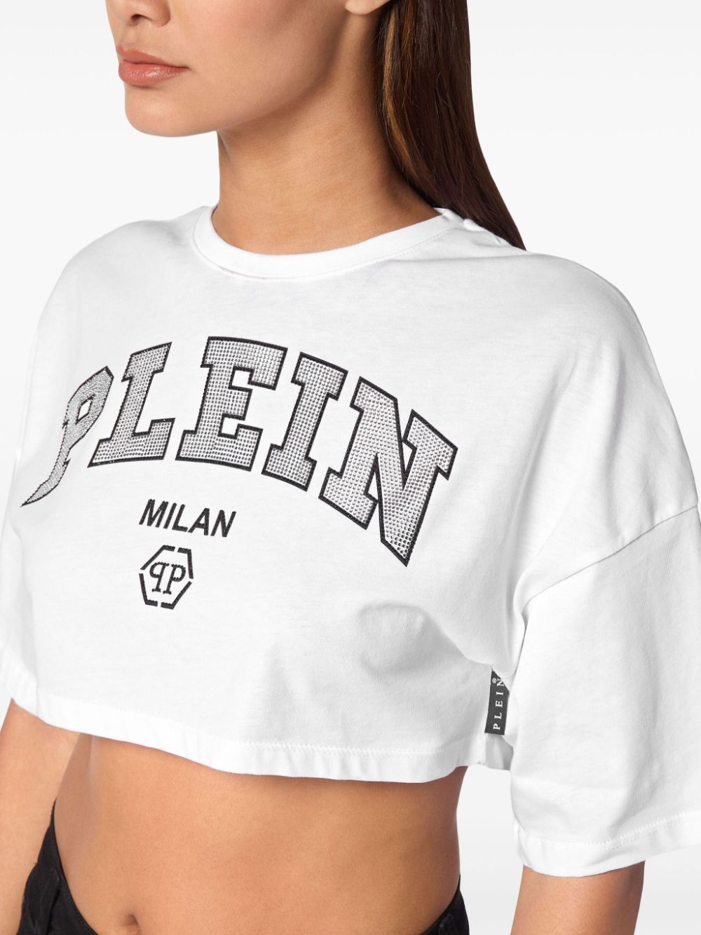 logo-embellished cotton crop top - 5