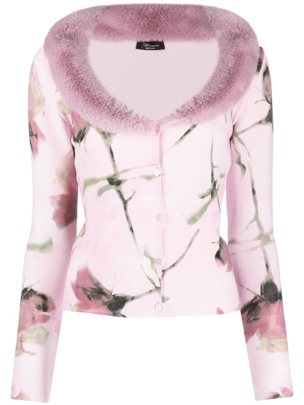 faux-fur collar knit cardigan - 1